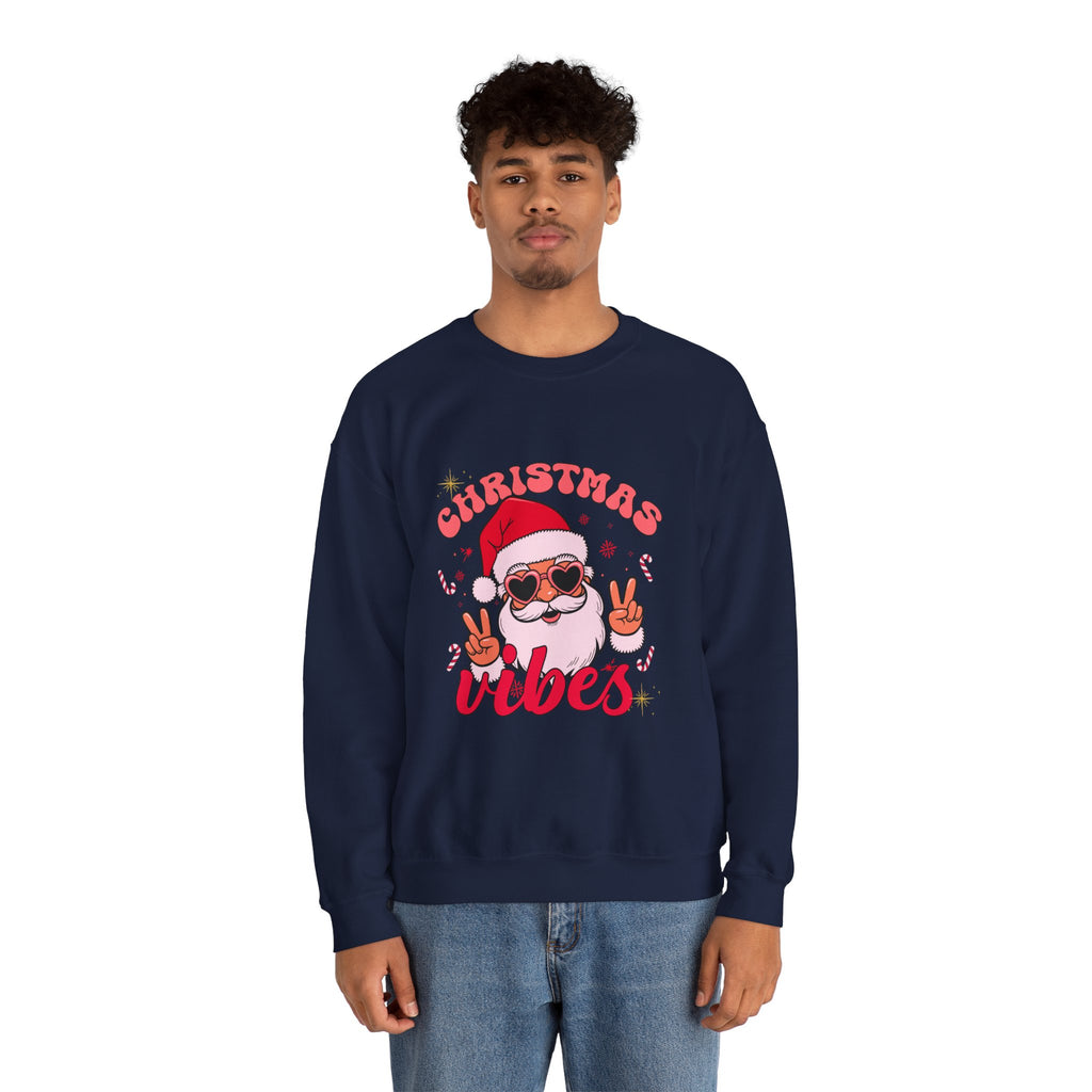 Christmas Vibes Santa Peace Sign Sweatshirt | Christmas Crewneck