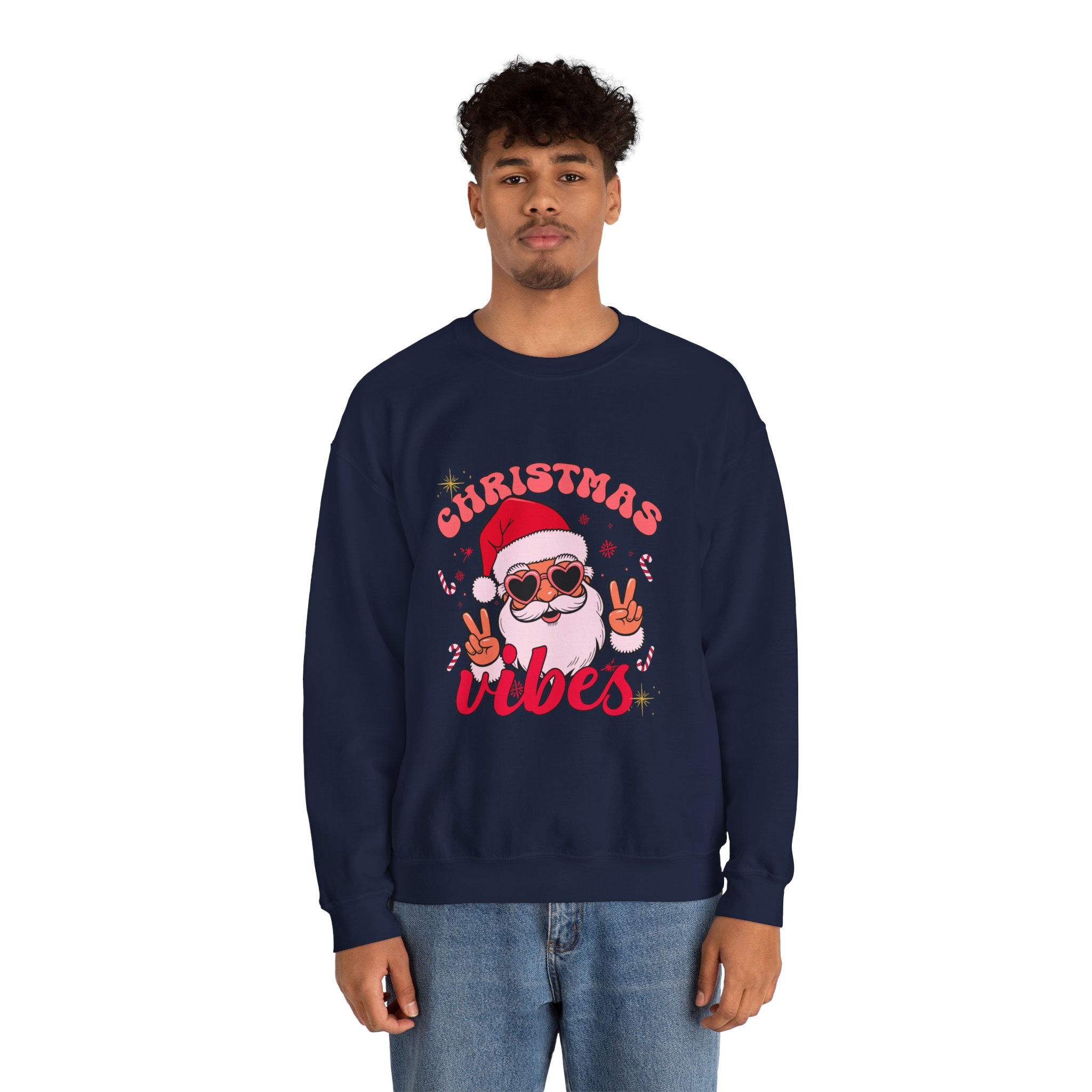 Christmas Vibes Santa Peace Sign Sweatshirt | Christmas Crewneck