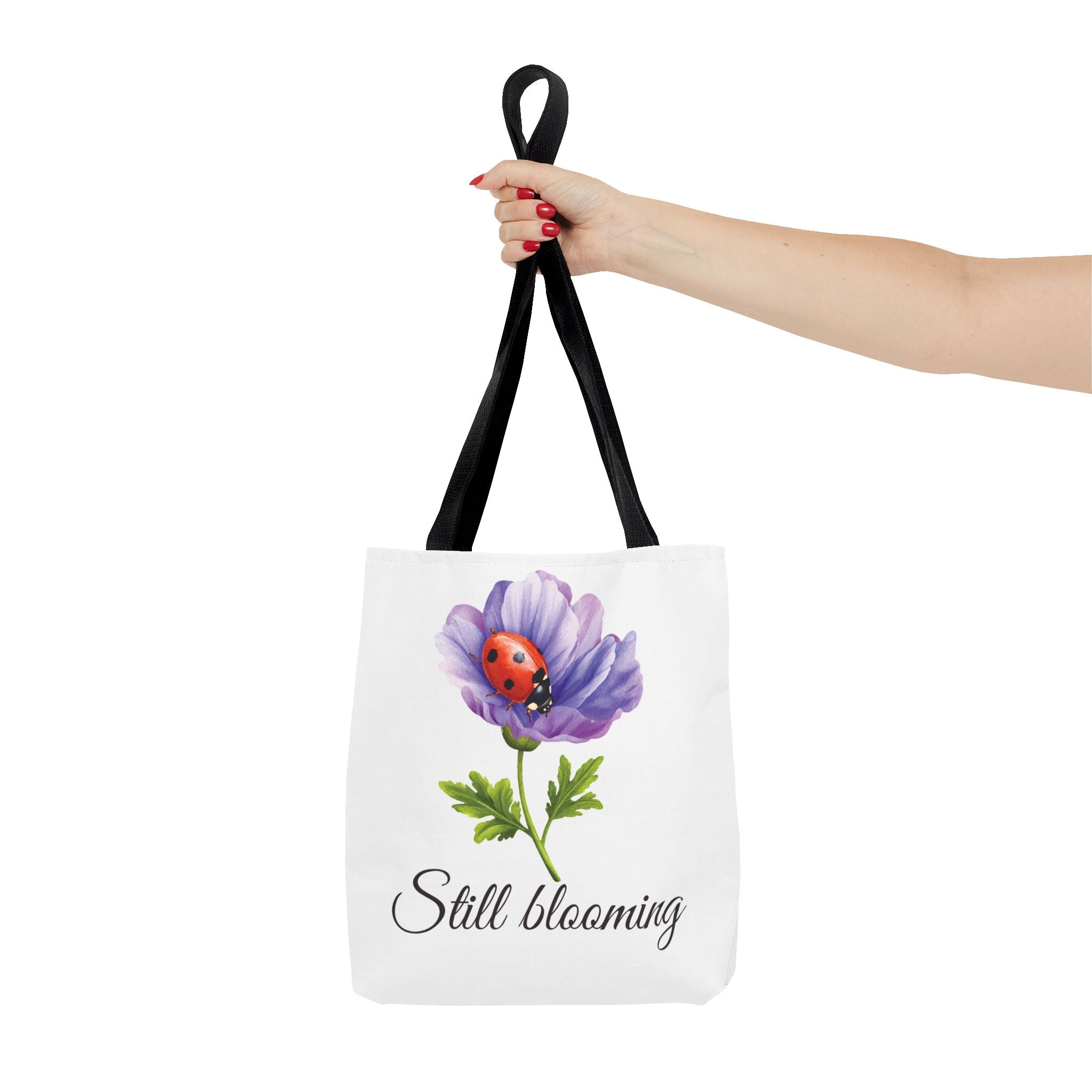 Still Blooming Tote Bag, Aesthetic Canvas Tote Bag, Cute Everyday Bag, Floral Ladybug Tote, Soft Life Gift