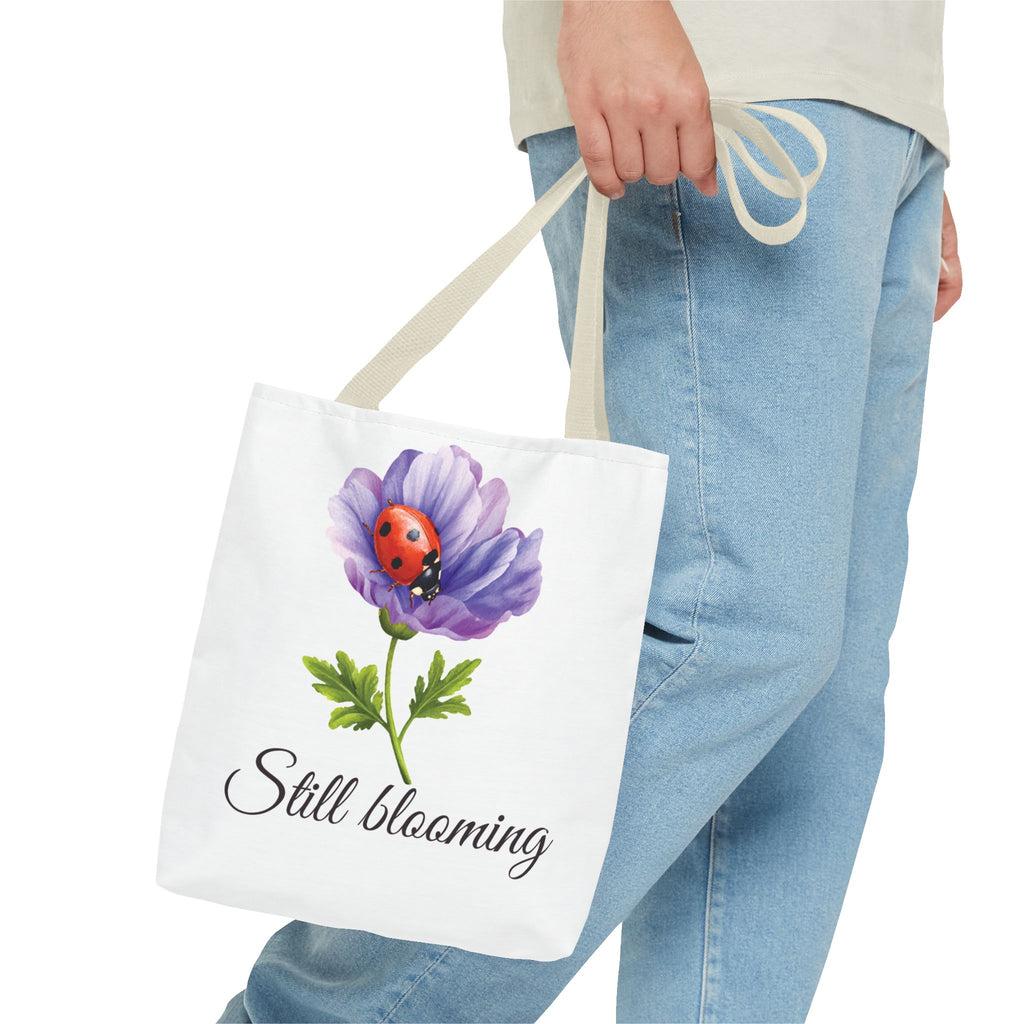 Still Blooming Tote Bag, Aesthetic Canvas Tote Bag, Cute Everyday Bag, Floral Ladybug Tote, Soft Life Gift