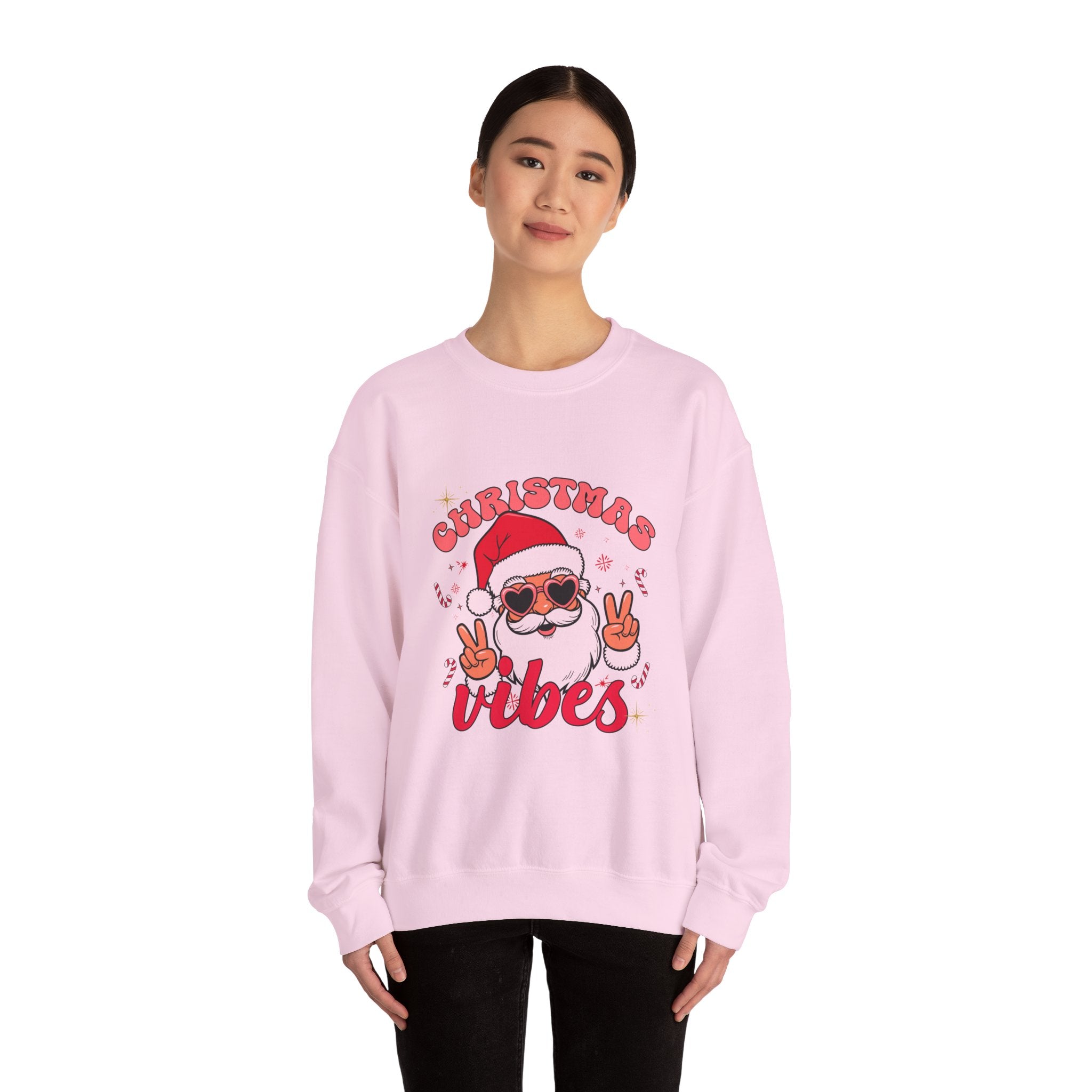 Christmas Vibes Santa Peace Sign Sweatshirt | Christmas Crewneck