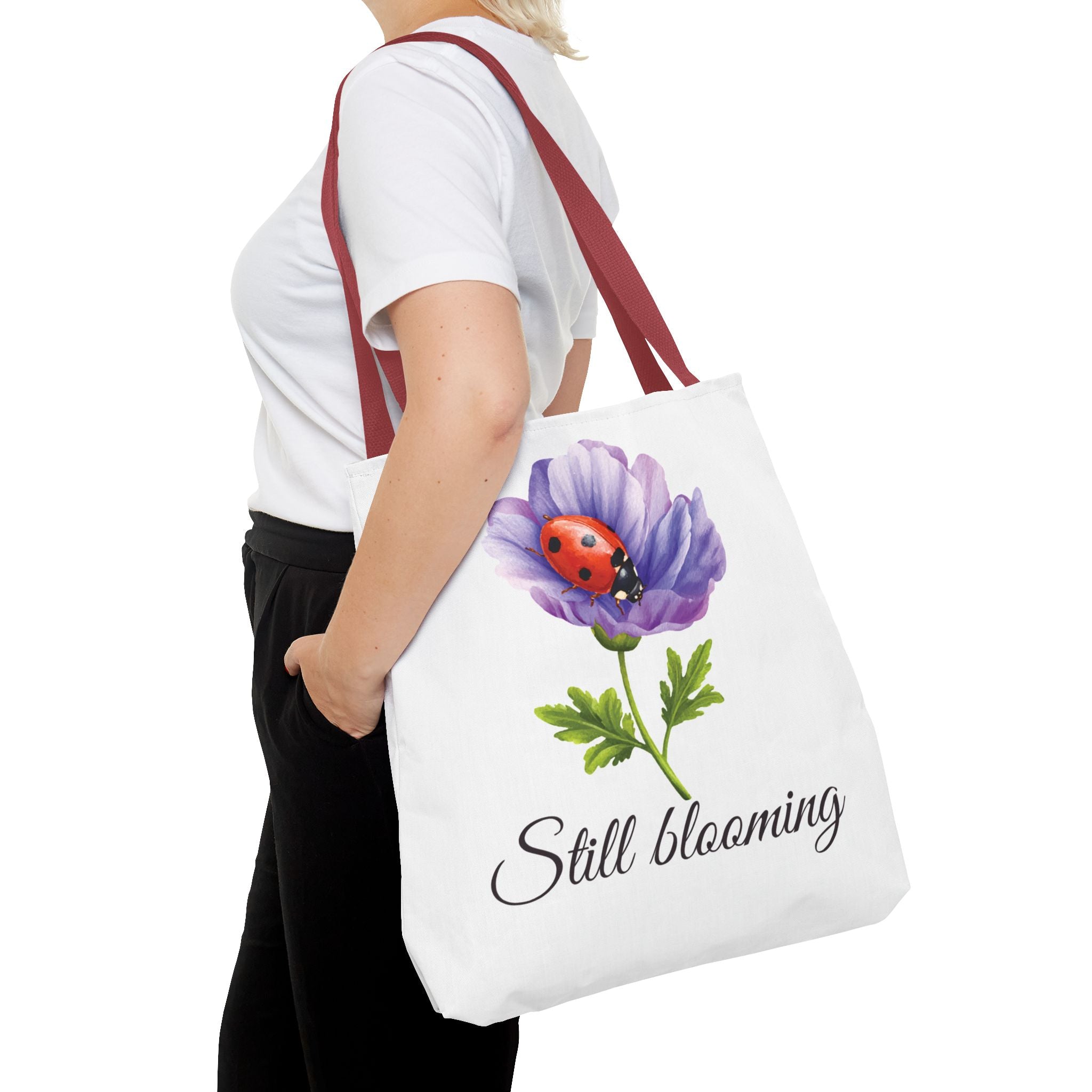 Still Blooming Tote Bag, Aesthetic Canvas Tote Bag, Cute Everyday Bag, Floral Ladybug Tote, Soft Life Gift