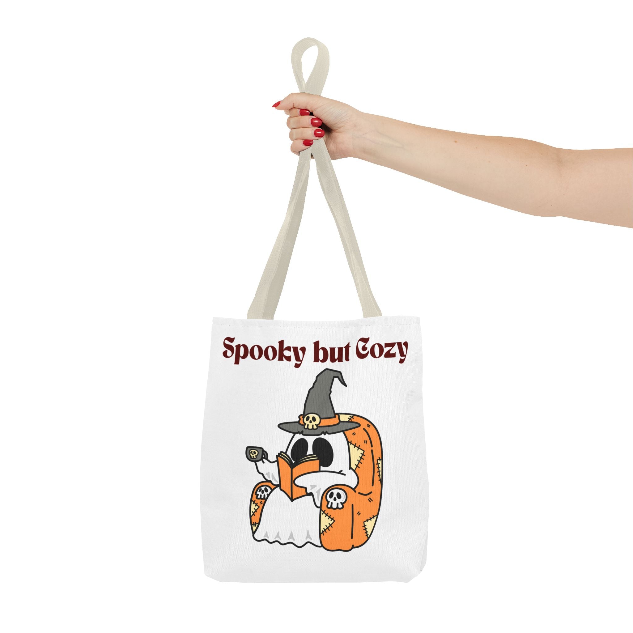 Spooky but Cozy Tote Bag | Fall Halloween Canvas Bag | Fun Gift for Witches, Ghost Lovers & Pumpkin Spice Fans