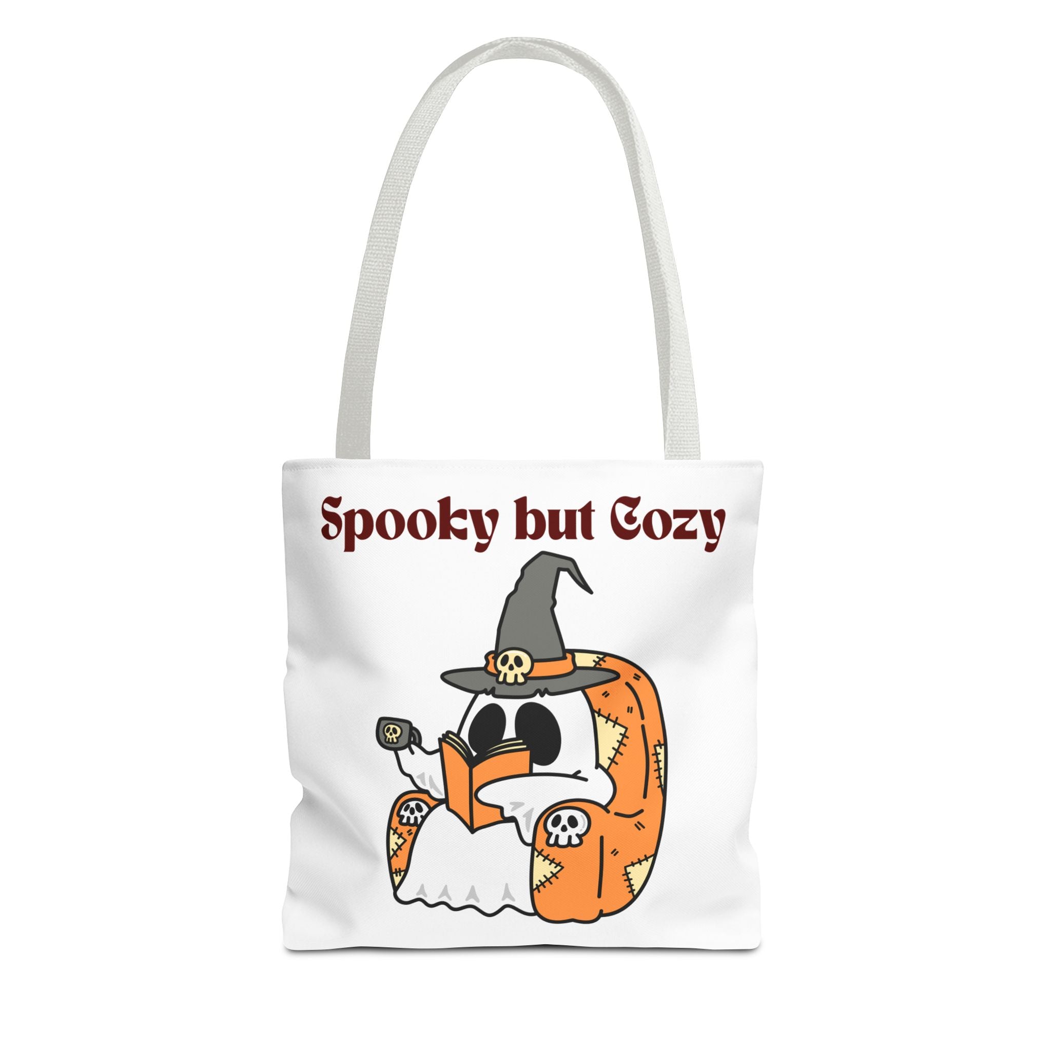 Spooky but Cozy Tote Bag | Fall Halloween Canvas Bag | Fun Gift for Witches, Ghost Lovers & Pumpkin Spice Fans