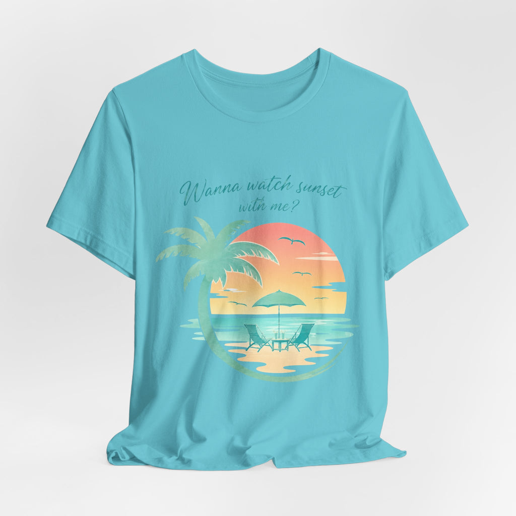Wanna Watch Sunset With Me? Tropical Beach Graphic Tee