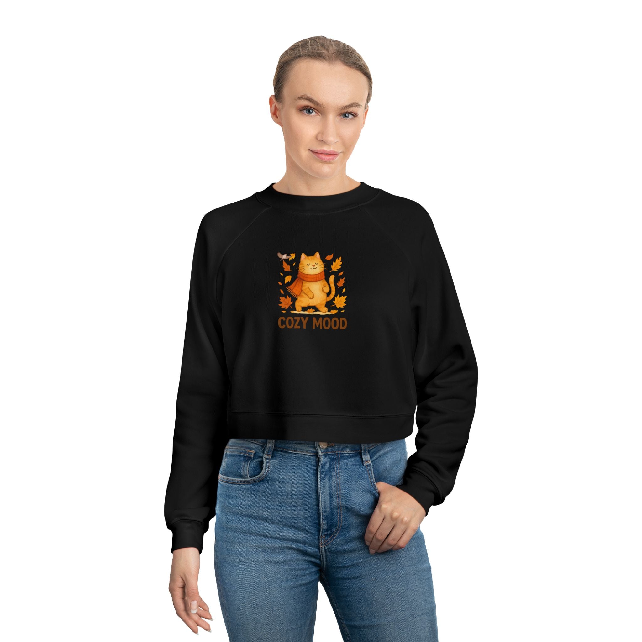 Cat Lover Cropped Fleece Pullover – Women’s Cozy Sweatshirt for Fall Fashion & Gifts