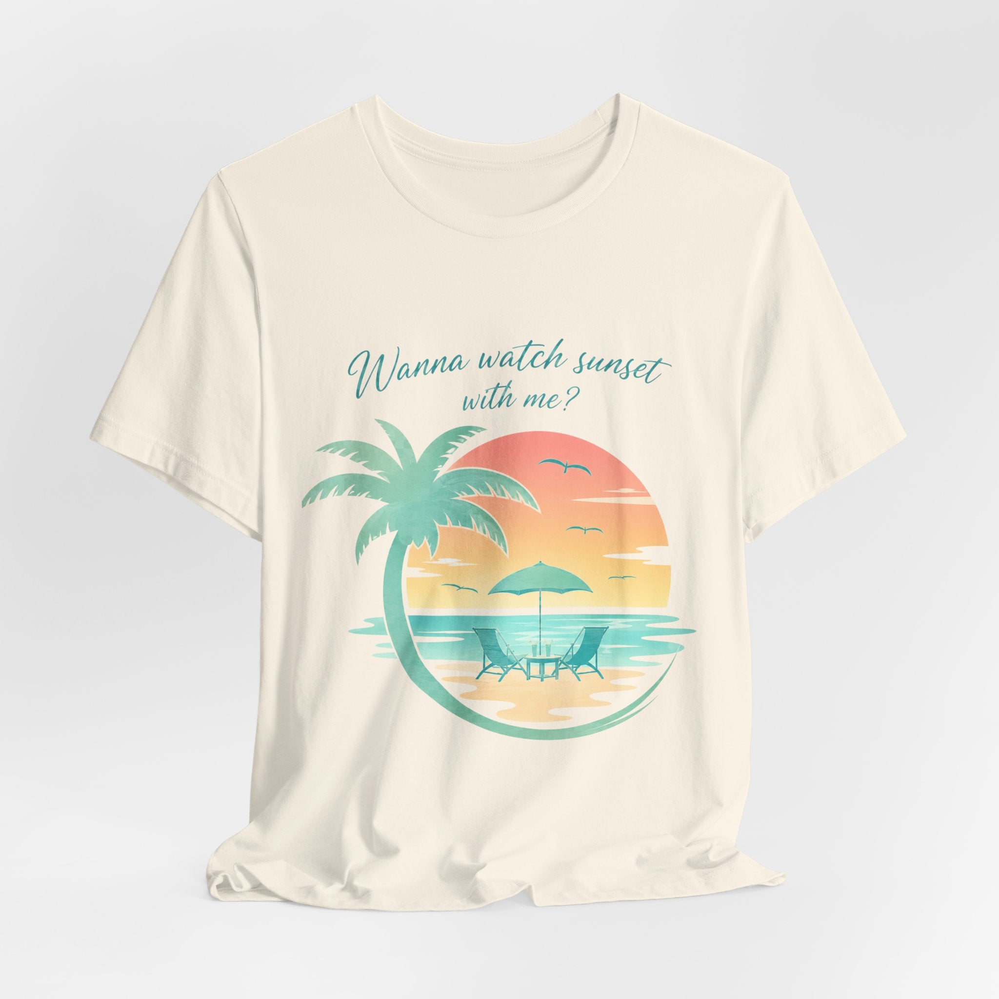 Wanna Watch Sunset With Me? Tropical Beach Graphic Tee