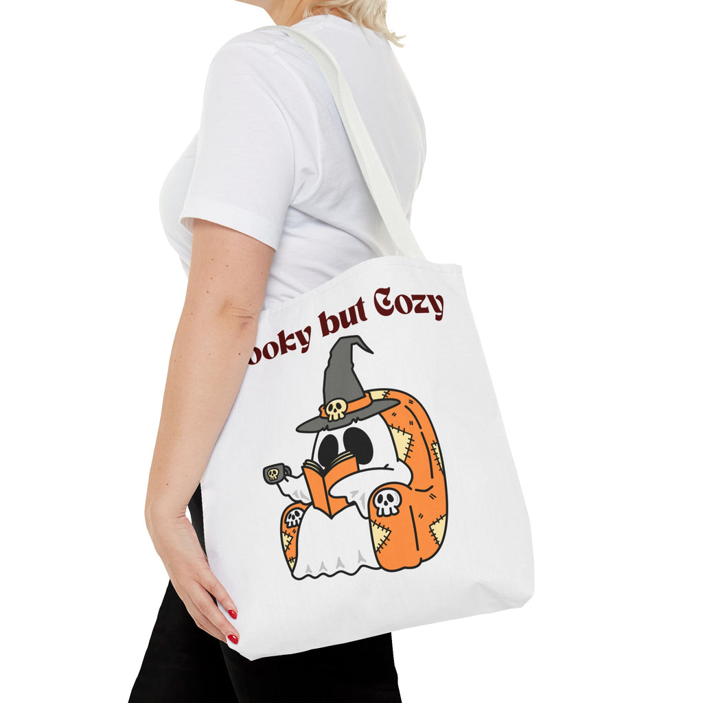 Spooky but Cozy Tote Bag | Fall Halloween Canvas Bag | Fun Gift for Witches, Ghost Lovers & Pumpkin Spice Fans