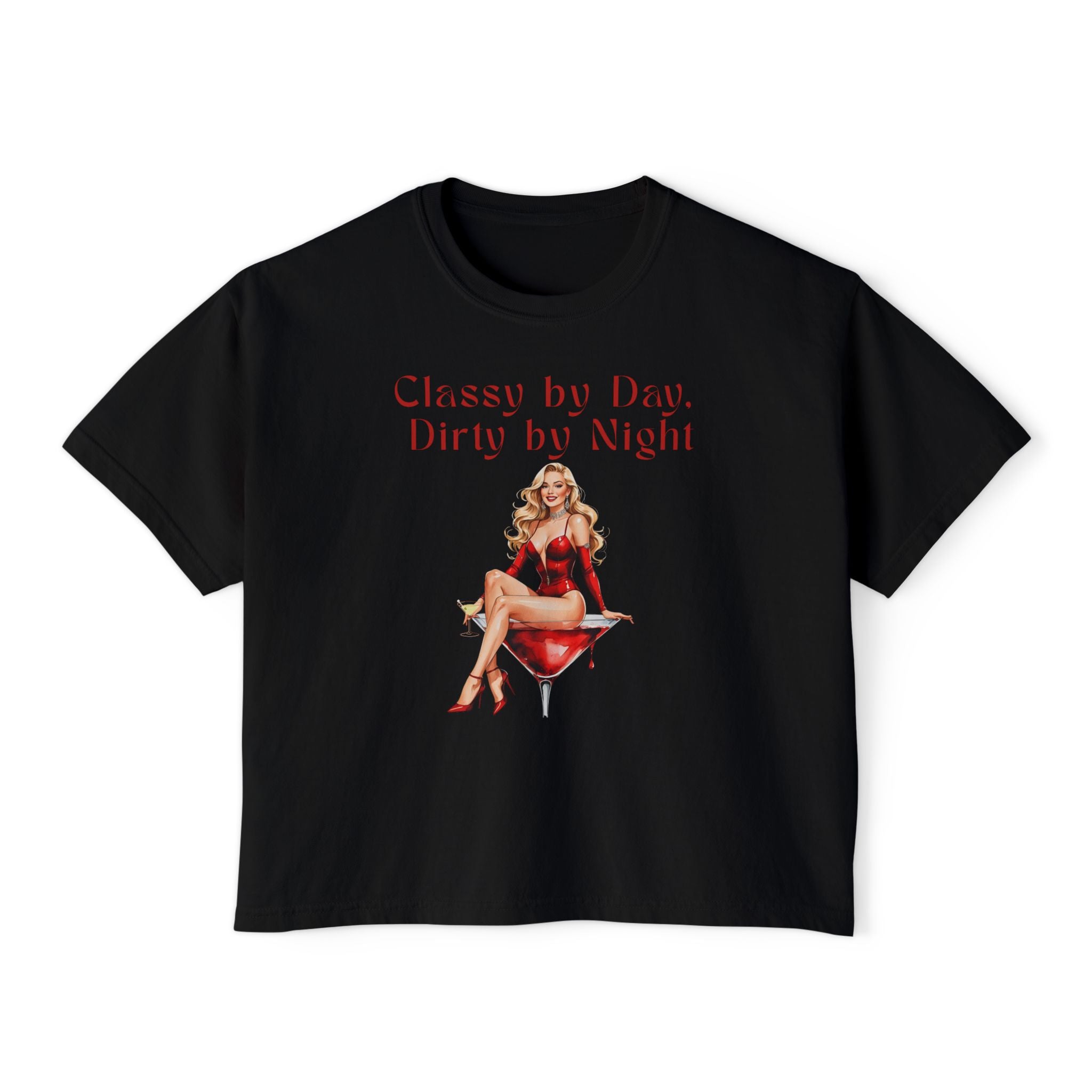 Classy by Day, Dirty by Night – Retro Pin-Up Graphic T-Shirt for Women