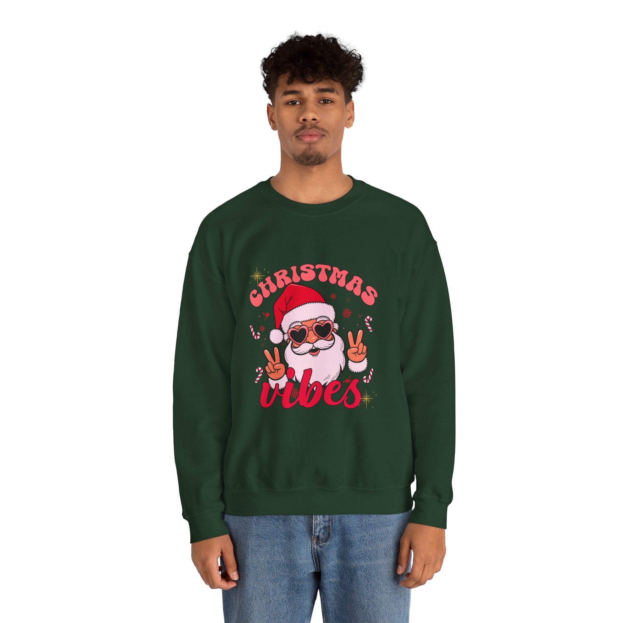 Christmas Vibes Santa Peace Sign Sweatshirt | Christmas Crewneck