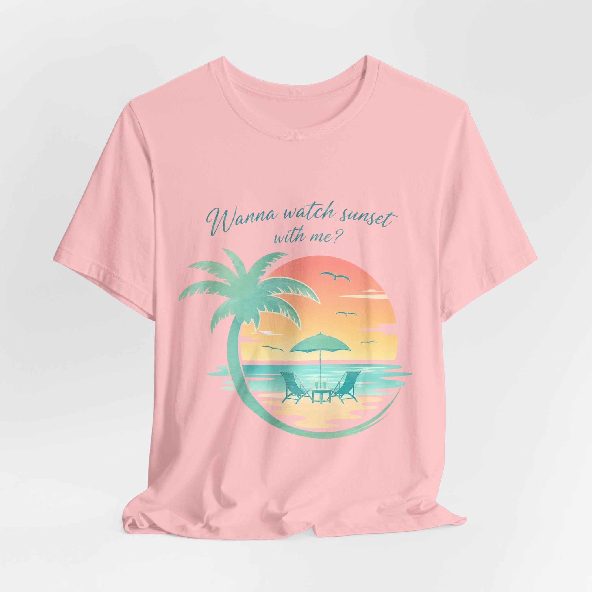 Wanna Watch Sunset With Me? Tropical Beach Graphic Tee