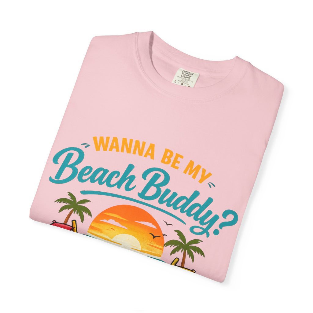 Beach Buddy T-Shirt — "Wanna Be My Beach Buddy?" Tropical Coconut Sunset Tee
