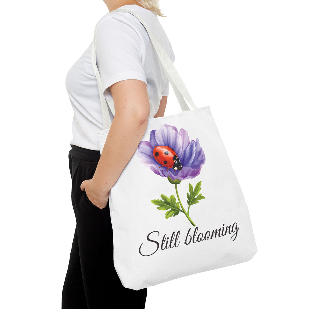 Still Blooming Tote Bag, Aesthetic Canvas Tote Bag, Cute Everyday Bag, Floral Ladybug Tote, Soft Life Gift