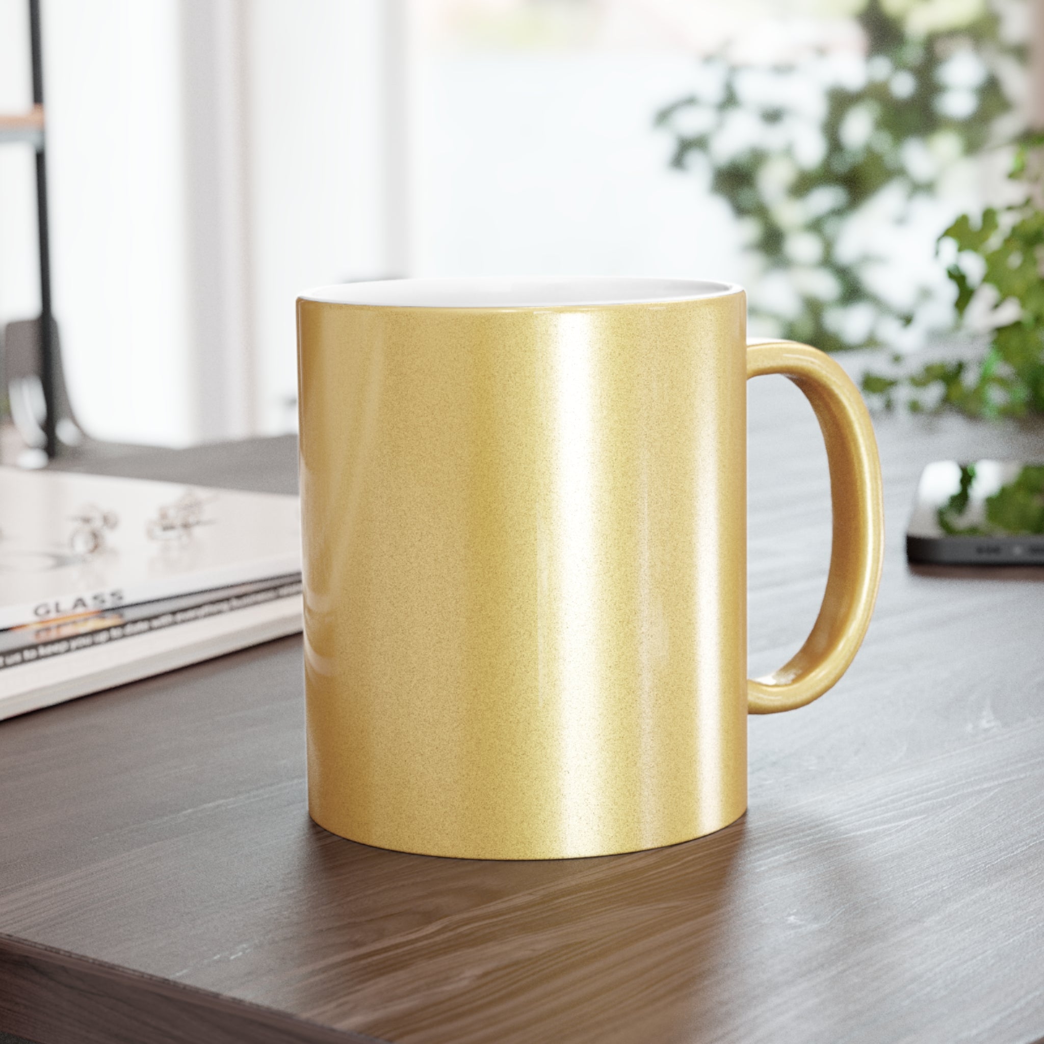 Metallic Floral Monogram Mug — Letter L Silver/Gold Coffee Cup
