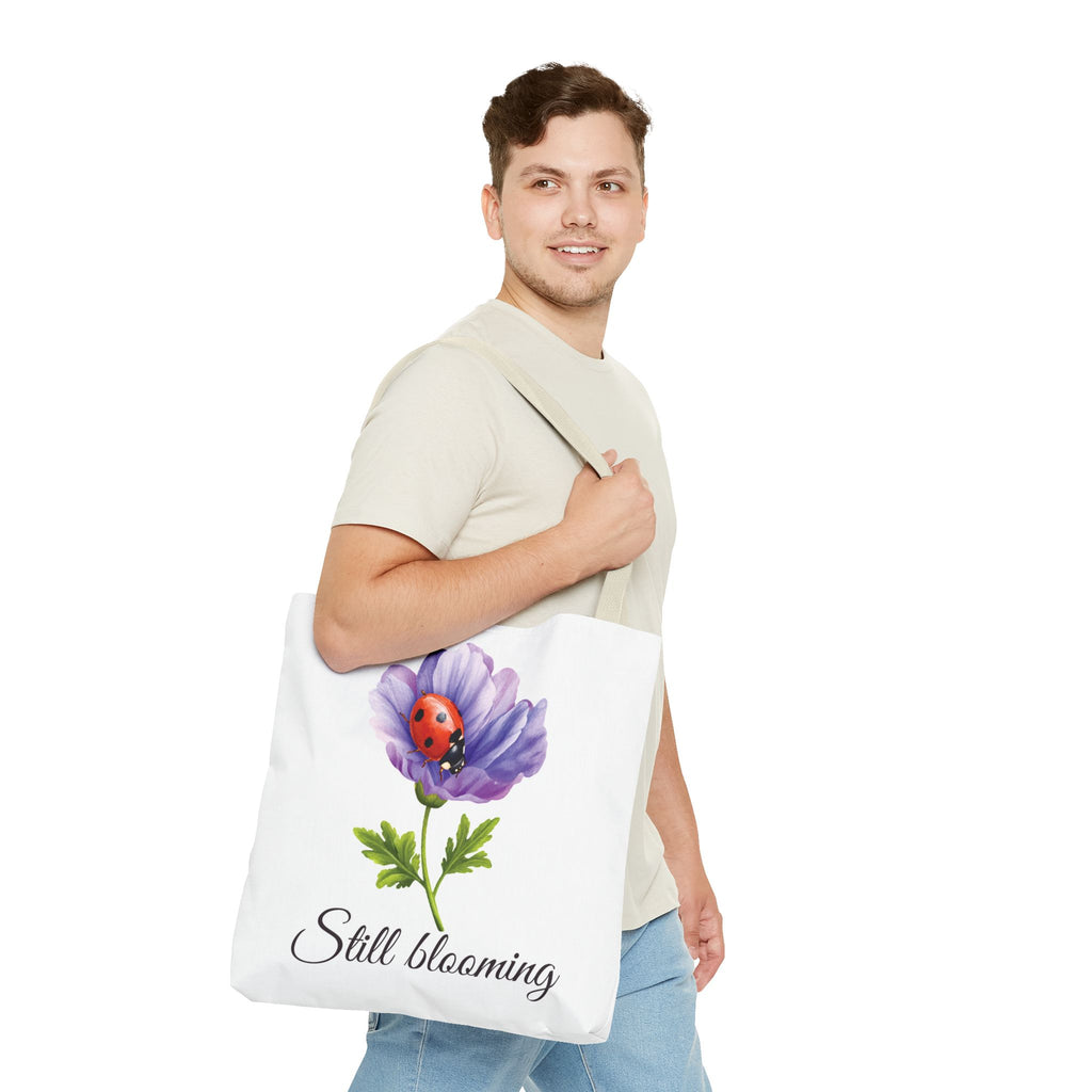Still Blooming Tote Bag, Aesthetic Canvas Tote Bag, Cute Everyday Bag, Floral Ladybug Tote, Soft Life Gift