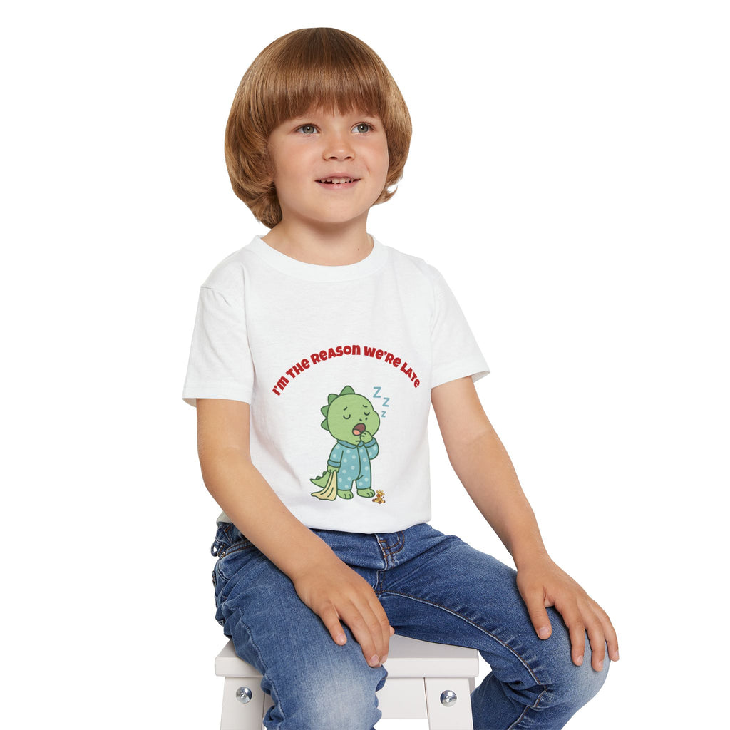 Im the Reason Were Late Cute Baby Dinosaur Toddler T Shirt Funny Sleepy Dino Kids Shirt Pajamas Theme