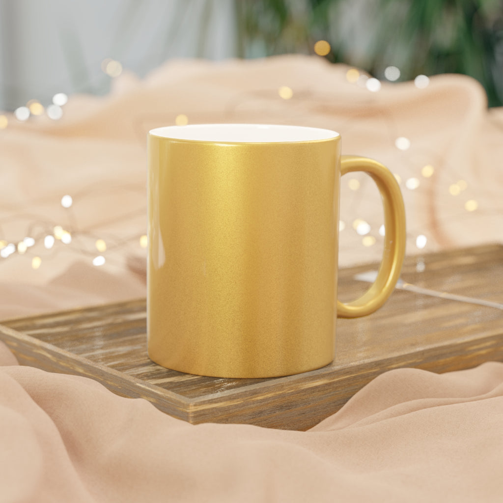 Metallic Floral Monogram Mug — Letter L Silver/Gold Coffee Cup