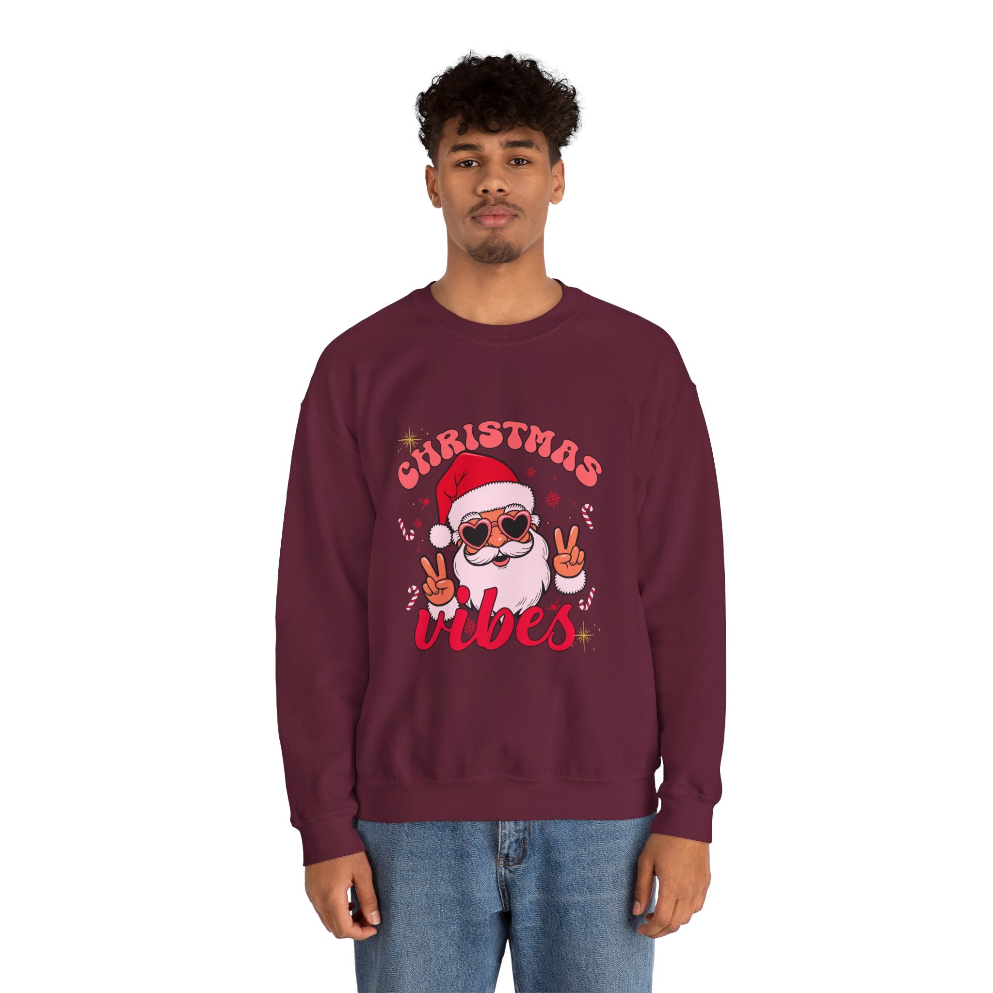 Christmas Vibes Santa Peace Sign Sweatshirt | Christmas Crewneck