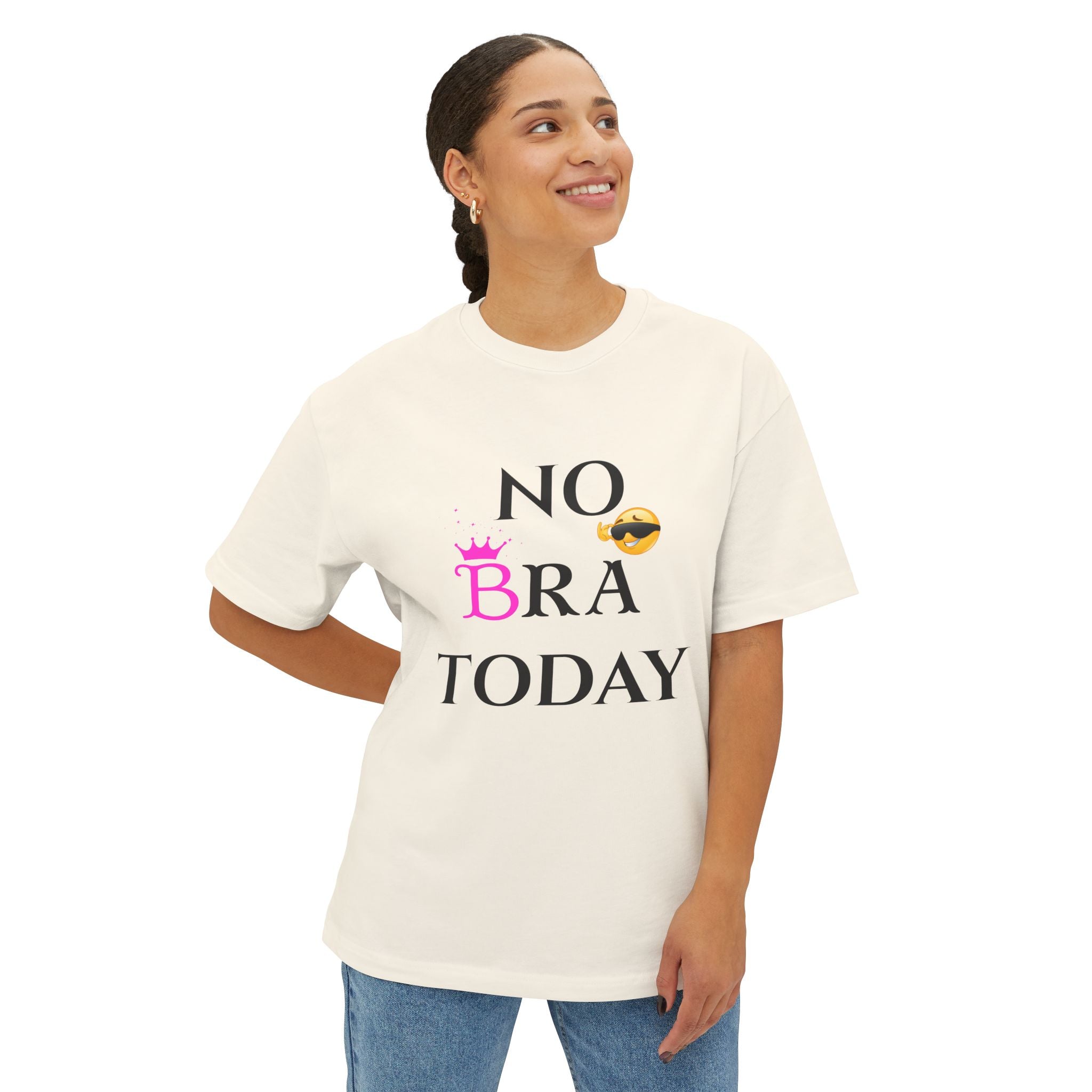 Unisex Oversized Boxy Tee - NO BRA TODAY, Casual Lounge Shirt, Comfy T-Shirt for Relaxation, Perfect Gift for Self-Care
