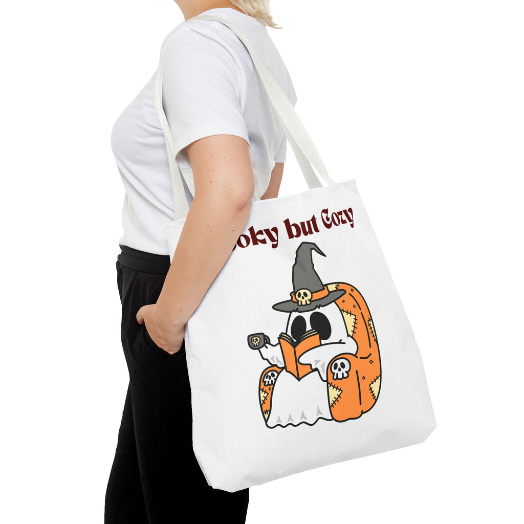 Spooky but Cozy Tote Bag | Fall Halloween Canvas Bag | Fun Gift for Witches, Ghost Lovers & Pumpkin Spice Fans
