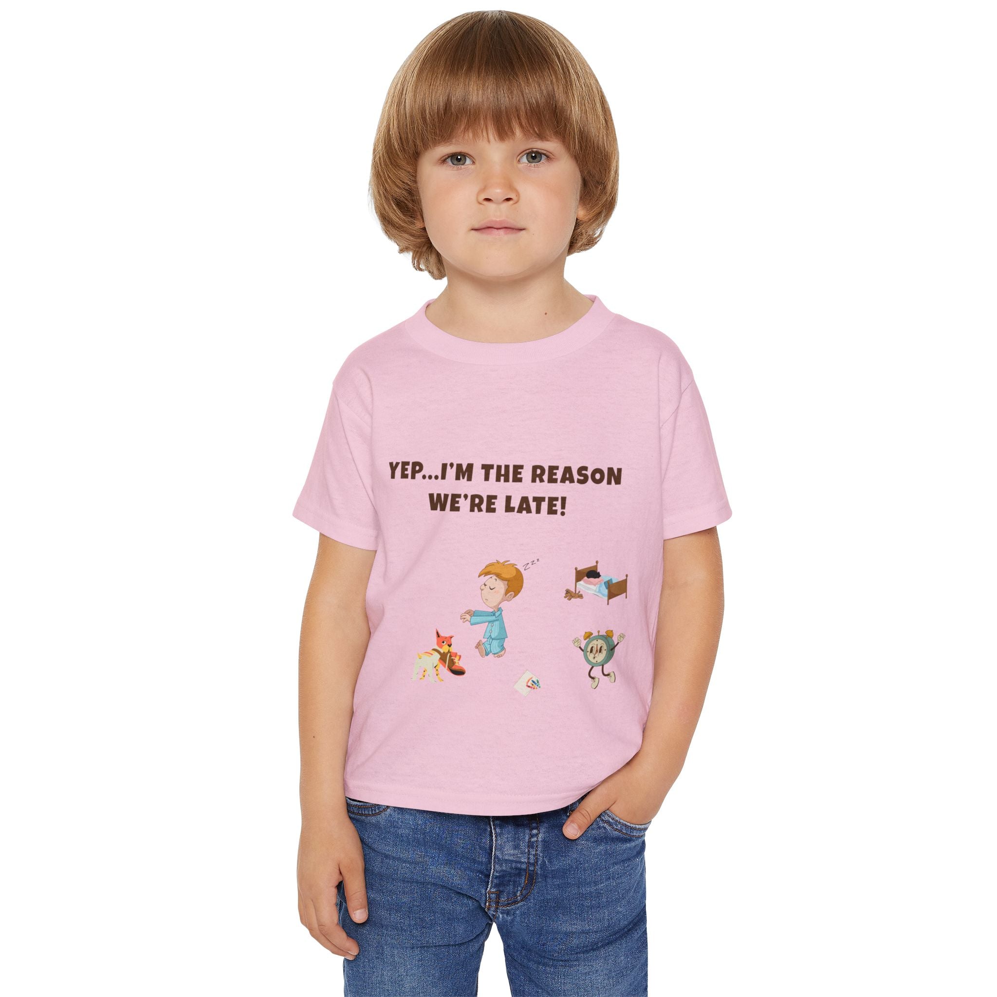 Yep Im the Reason We are Late!  Funny Toddler TShirt  Cute Cartoon Pajama Kid Tee  Morning Chaos Shirt for Boys and Girls