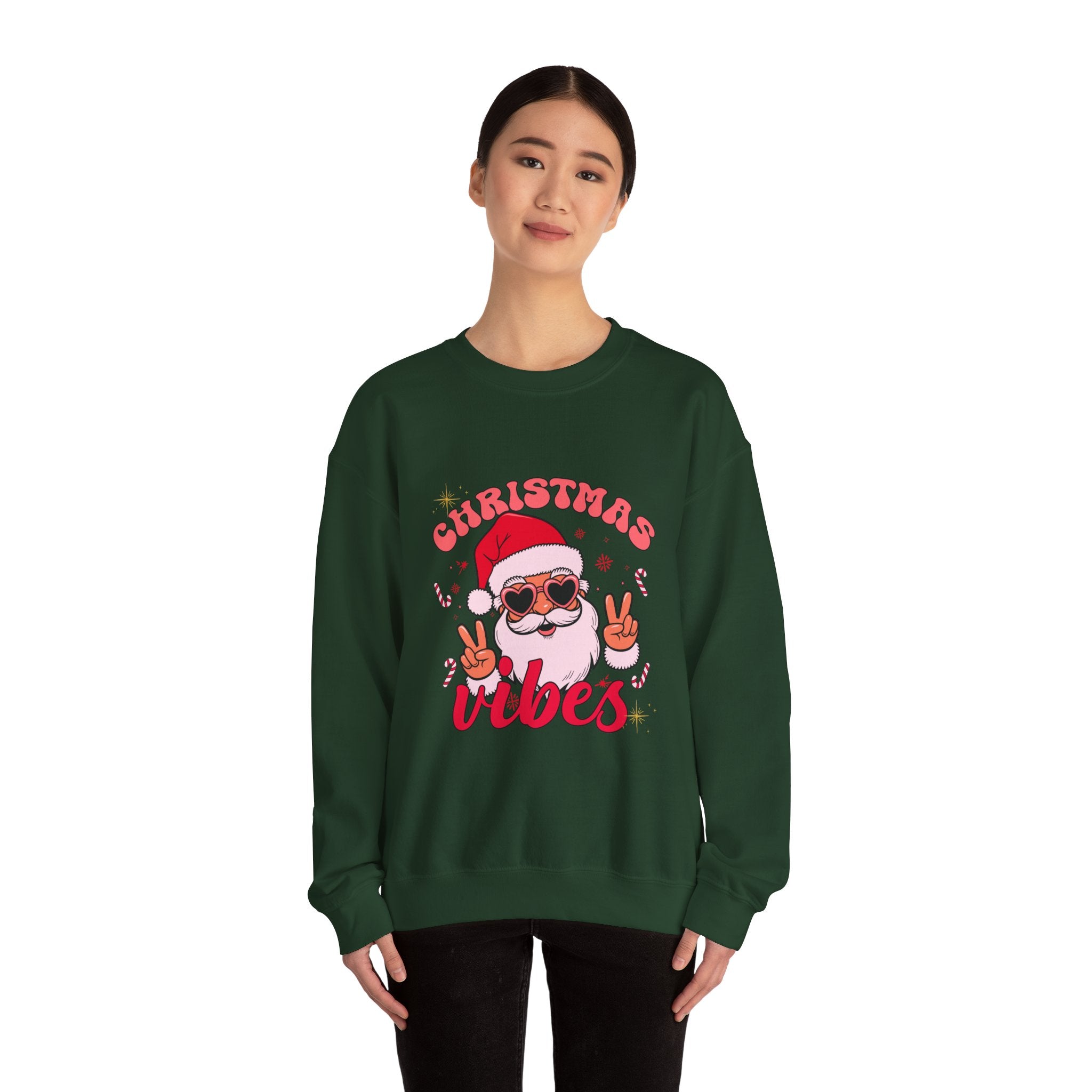 Christmas Vibes Santa Peace Sign Sweatshirt | Christmas Crewneck