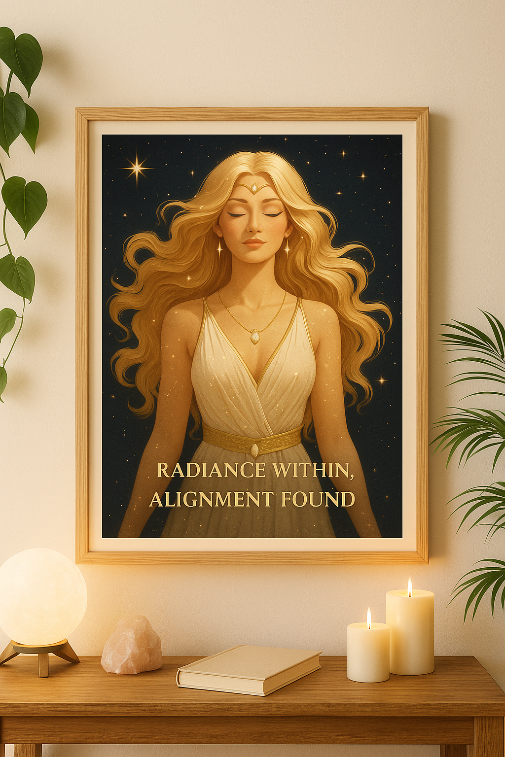 Celestial Goddess Wall Art Printable – “She Glows Different When She’s Aligned” | 8x10 Spiritual Quote Decor