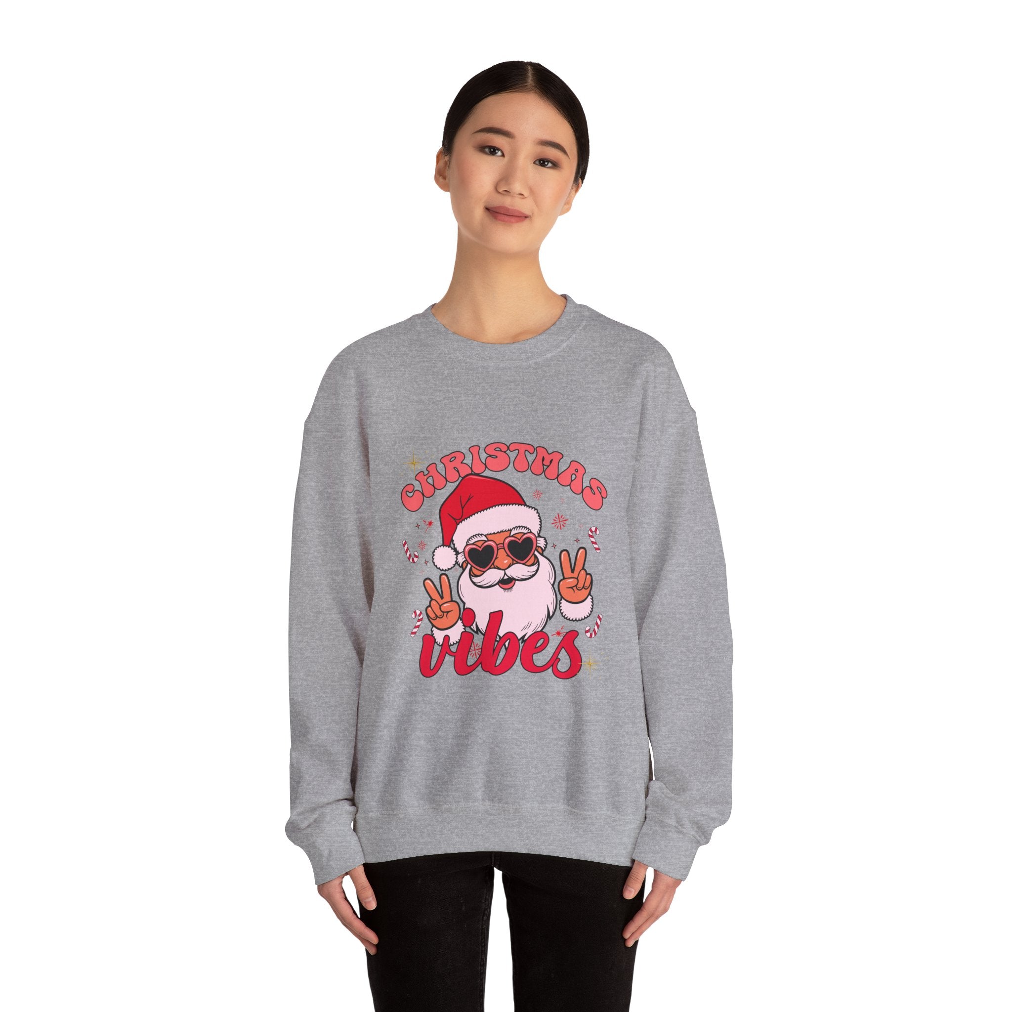 Christmas Vibes Santa Peace Sign Sweatshirt | Christmas Crewneck