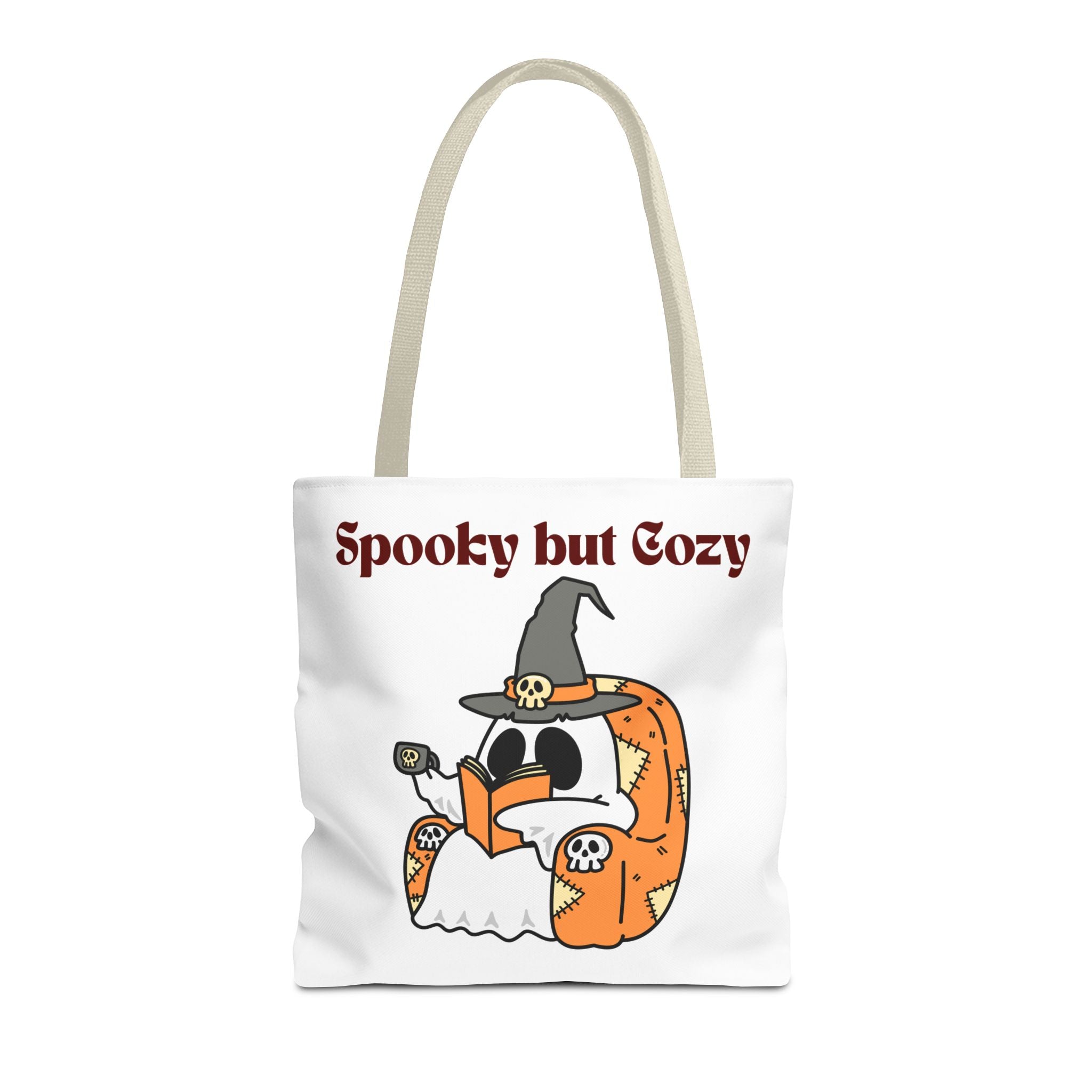 Spooky but Cozy Tote Bag | Fall Halloween Canvas Bag | Fun Gift for Witches, Ghost Lovers & Pumpkin Spice Fans