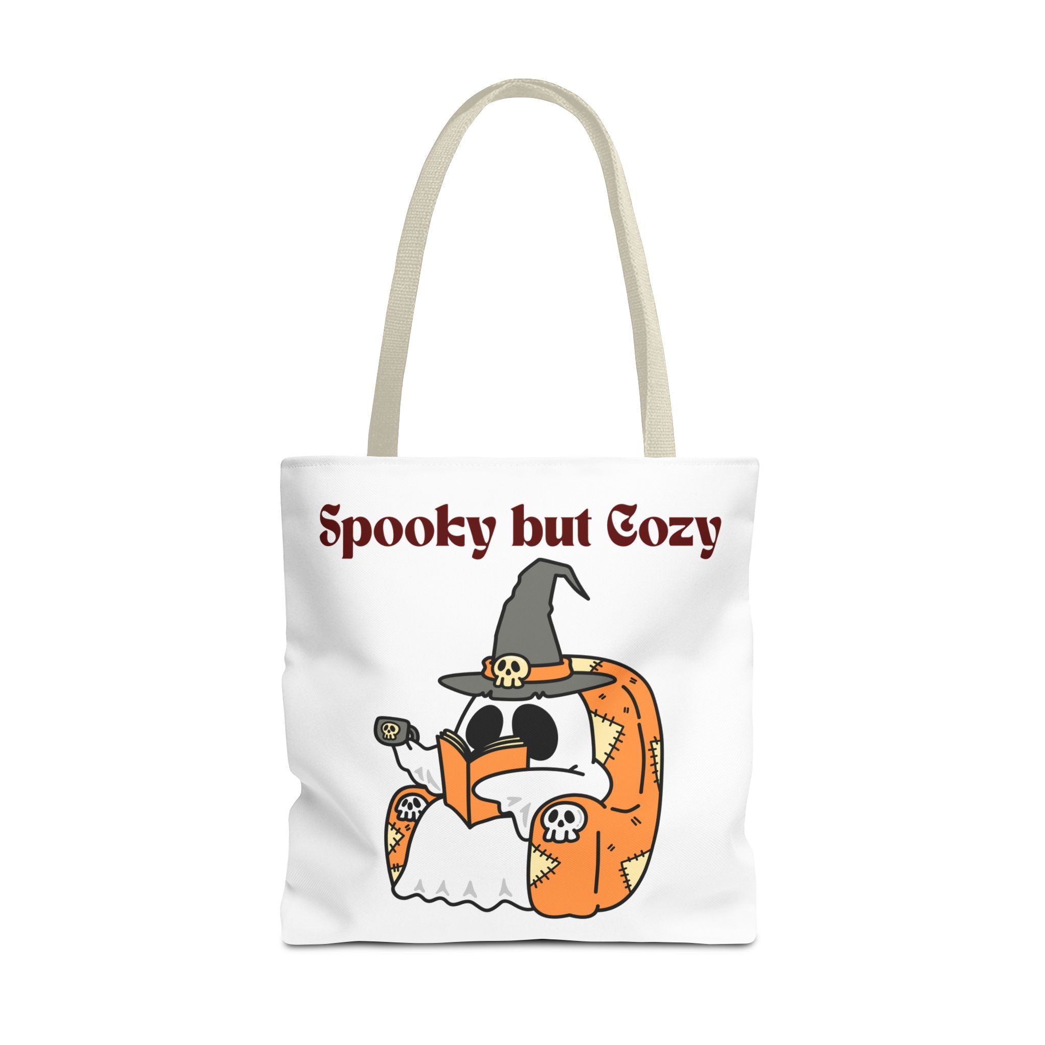 Spooky but Cozy Tote Bag | Fall Halloween Canvas Bag | Fun Gift for Witches, Ghost Lovers & Pumpkin Spice Fans