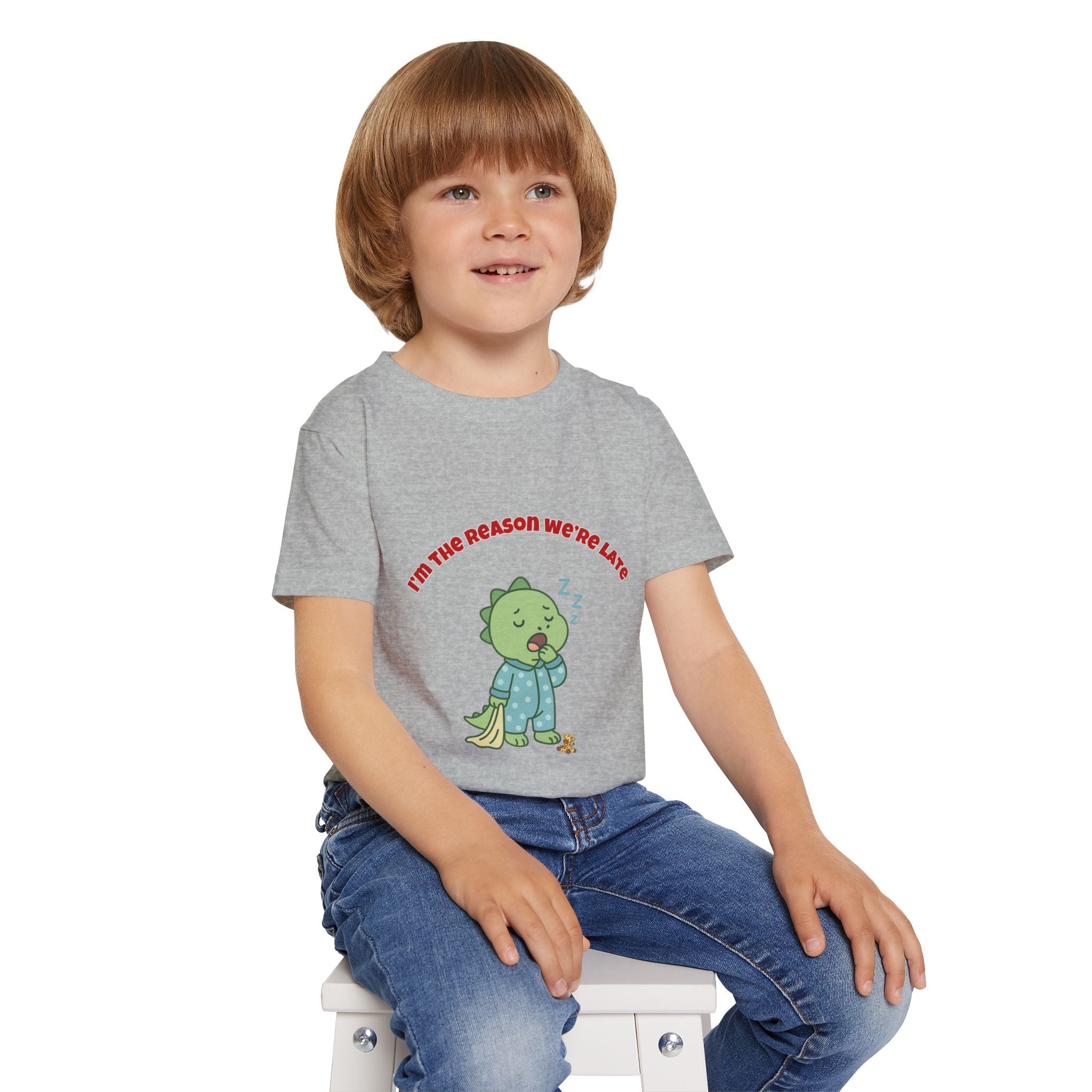 Im the Reason Were Late Cute Baby Dinosaur Toddler T Shirt Funny Sleepy Dino Kids Shirt Pajamas Theme