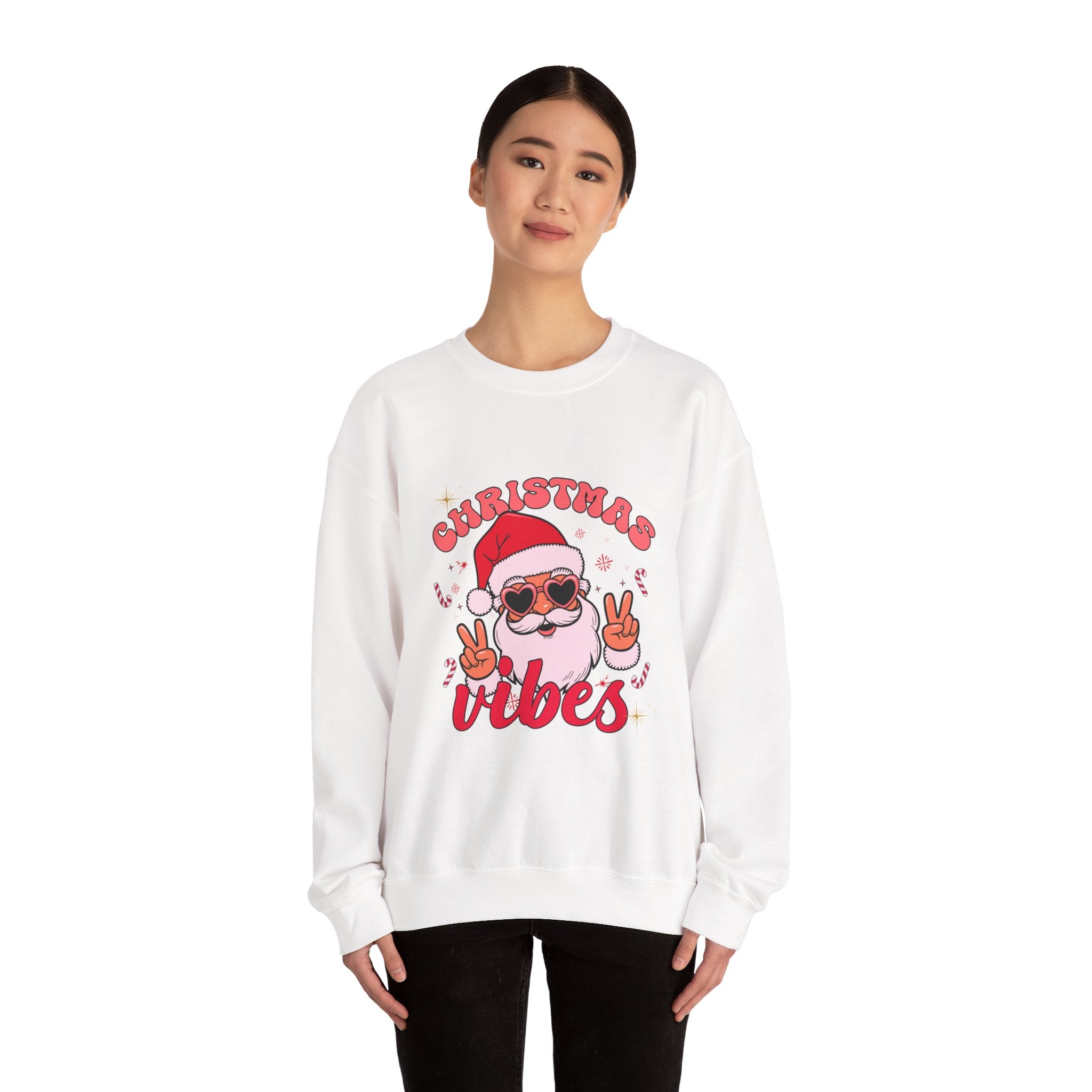 Christmas Vibes Santa Peace Sign Sweatshirt | Christmas Crewneck