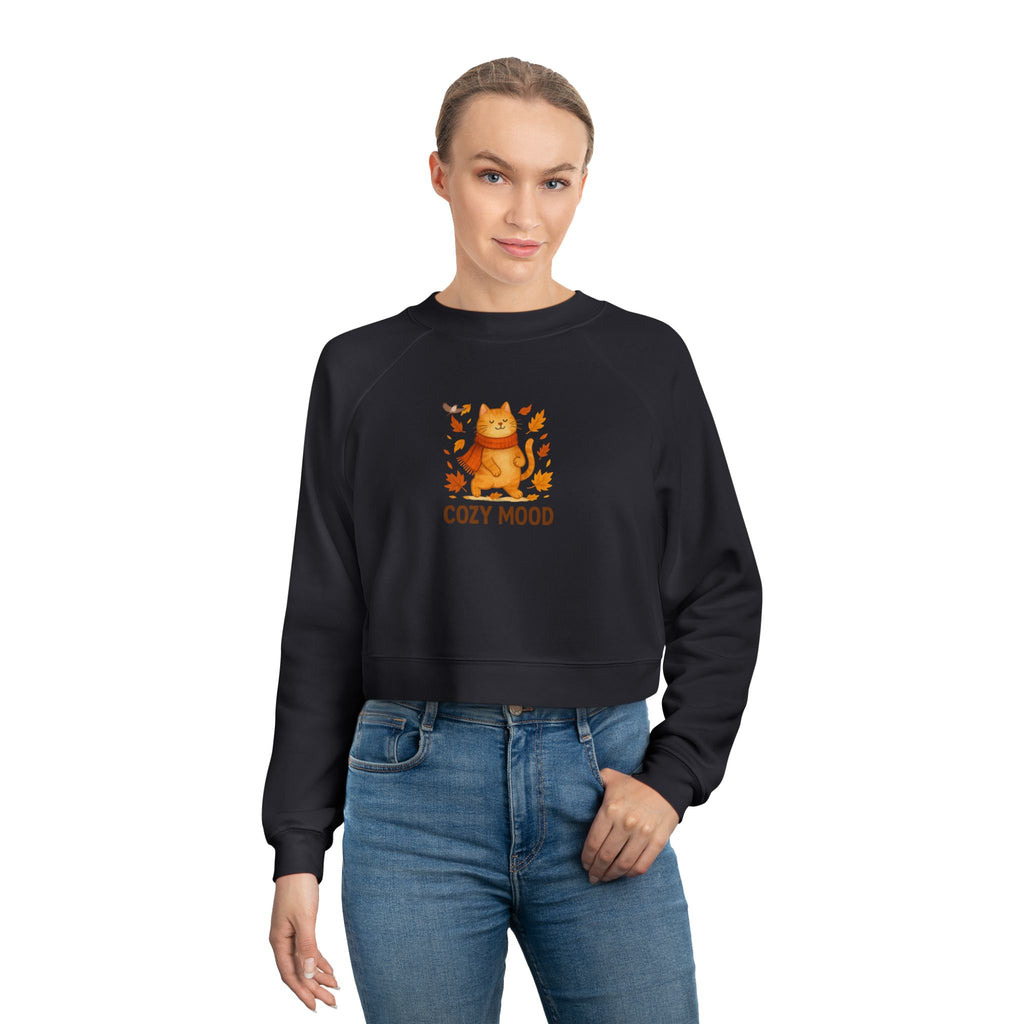 Cat Lover Cropped Fleece Pullover – Women’s Cozy Sweatshirt for Fall Fashion & Gifts