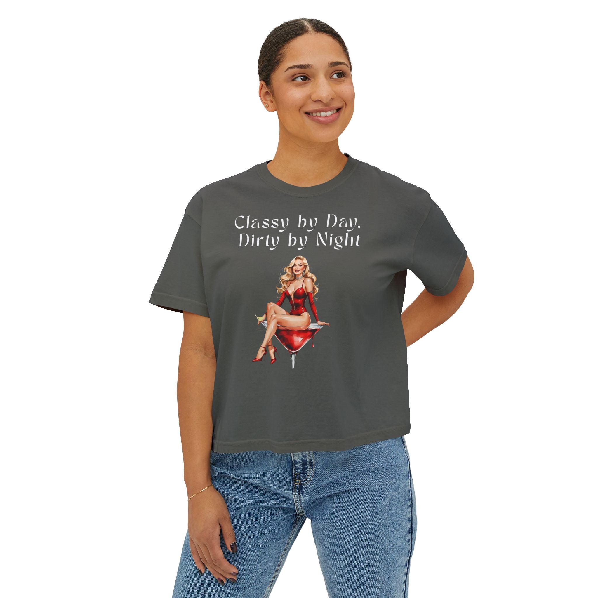 Classy by Day, Dirty by Night | Retro Pin-Up Graphic T-Shirt for Women