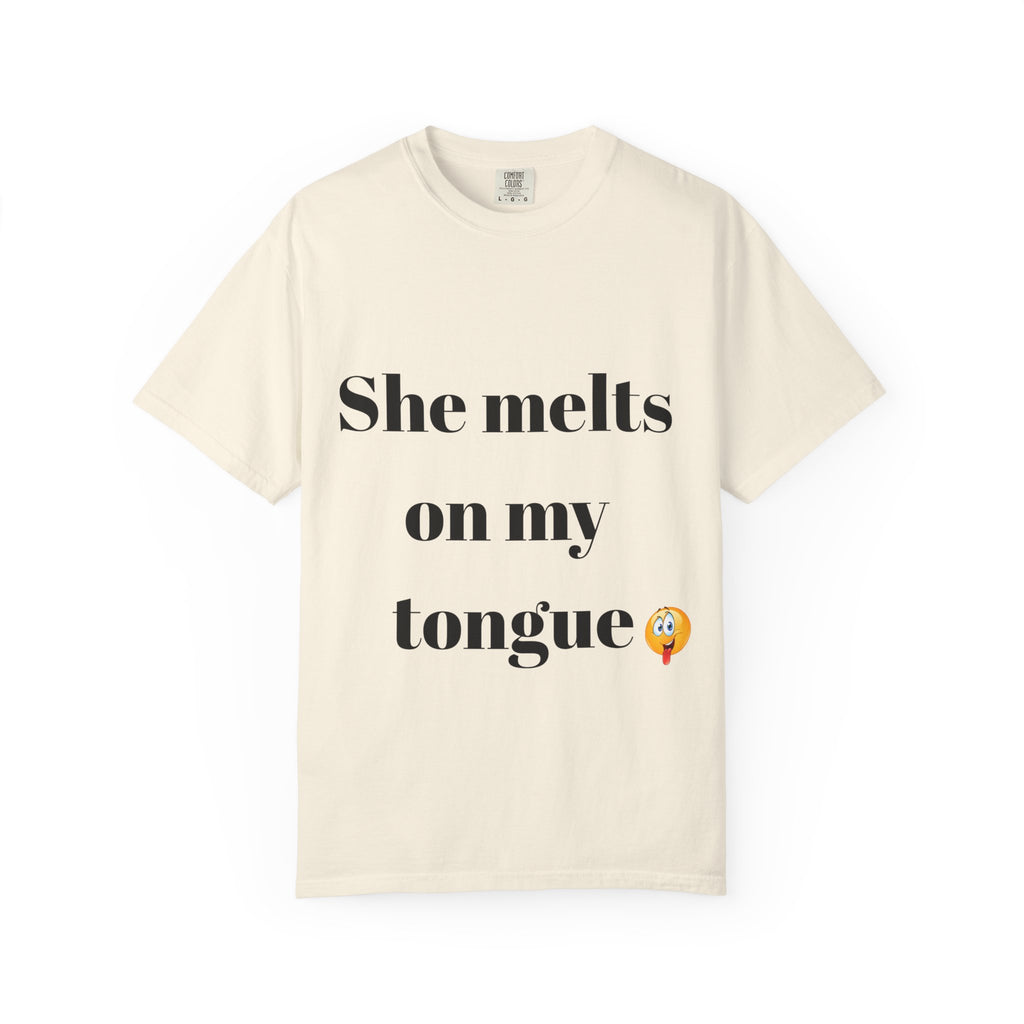 Funny Couple T-Shirt | She Melts on My Tongue Tee | Naughty Gift for Him | Cheeky Matching Shirt for Couples | Bold Statement Shirt