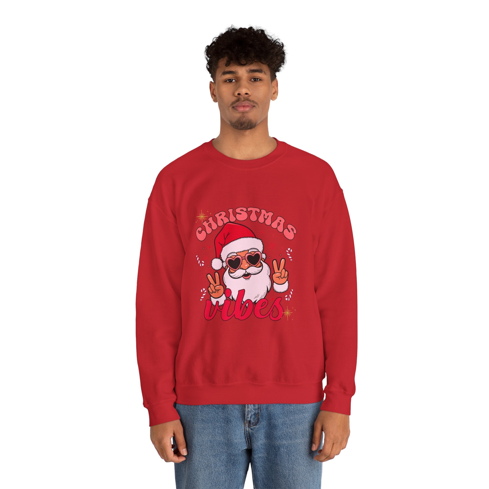 Christmas Vibes Santa Peace Sign Sweatshirt | Christmas Crewneck