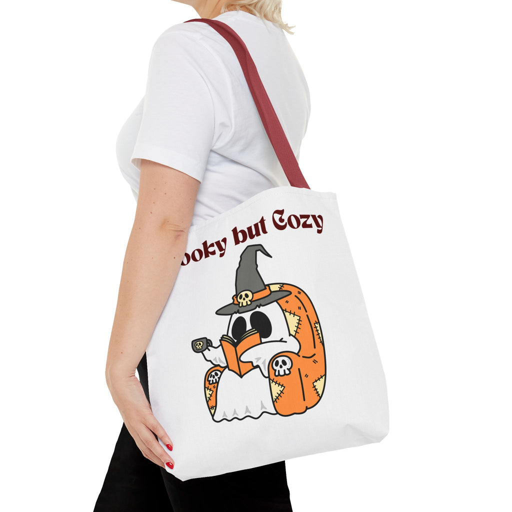 Spooky but Cozy Tote Bag | Fall Halloween Canvas Bag | Fun Gift for Witches, Ghost Lovers & Pumpkin Spice Fans