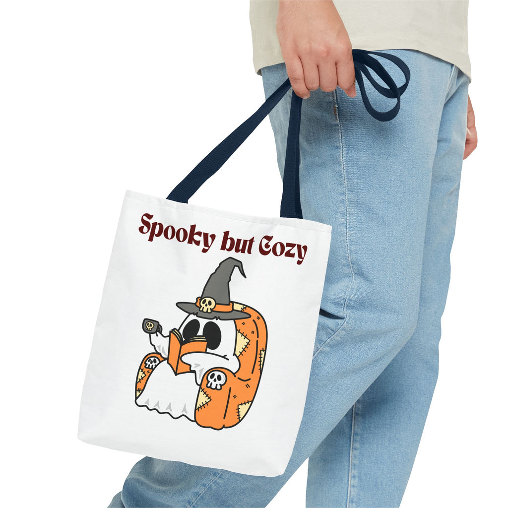 Spooky but Cozy Tote Bag | Fall Halloween Canvas Bag | Fun Gift for Witches, Ghost Lovers & Pumpkin Spice Fans