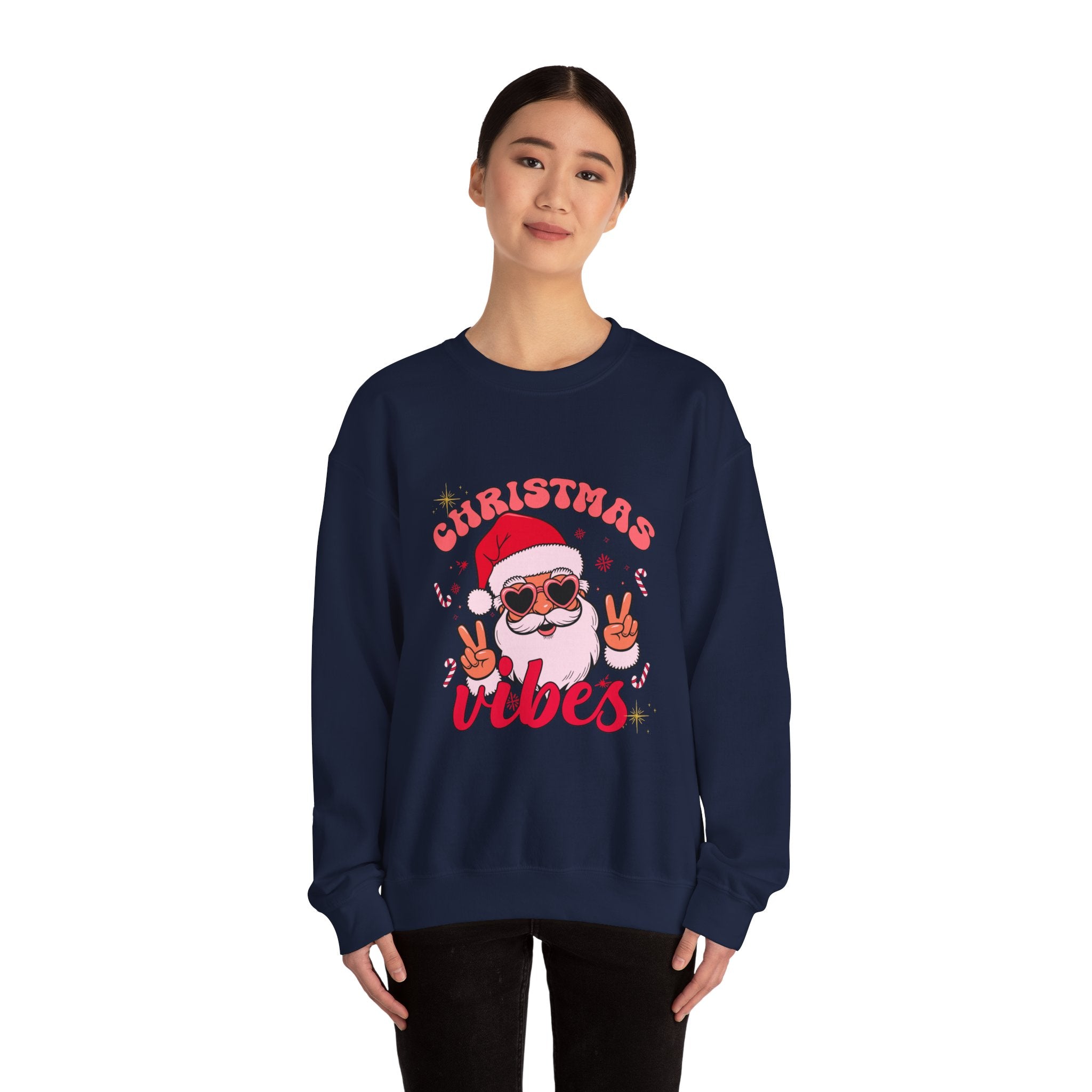 Christmas Vibes Santa Peace Sign Sweatshirt | Christmas Crewneck