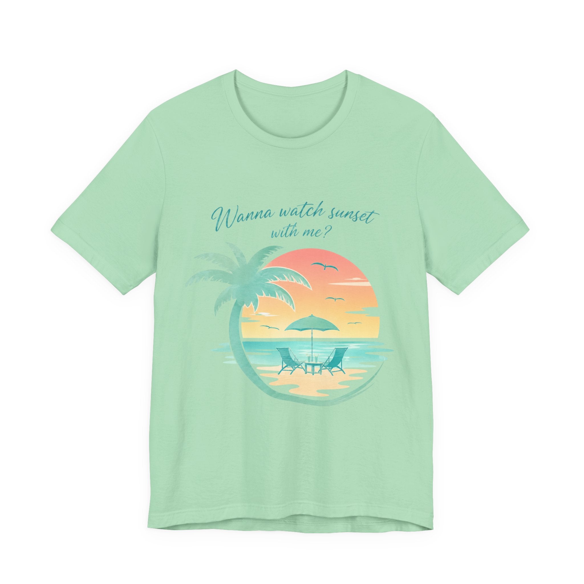 Wanna Watch Sunset With Me? Tropical Beach Graphic Tee