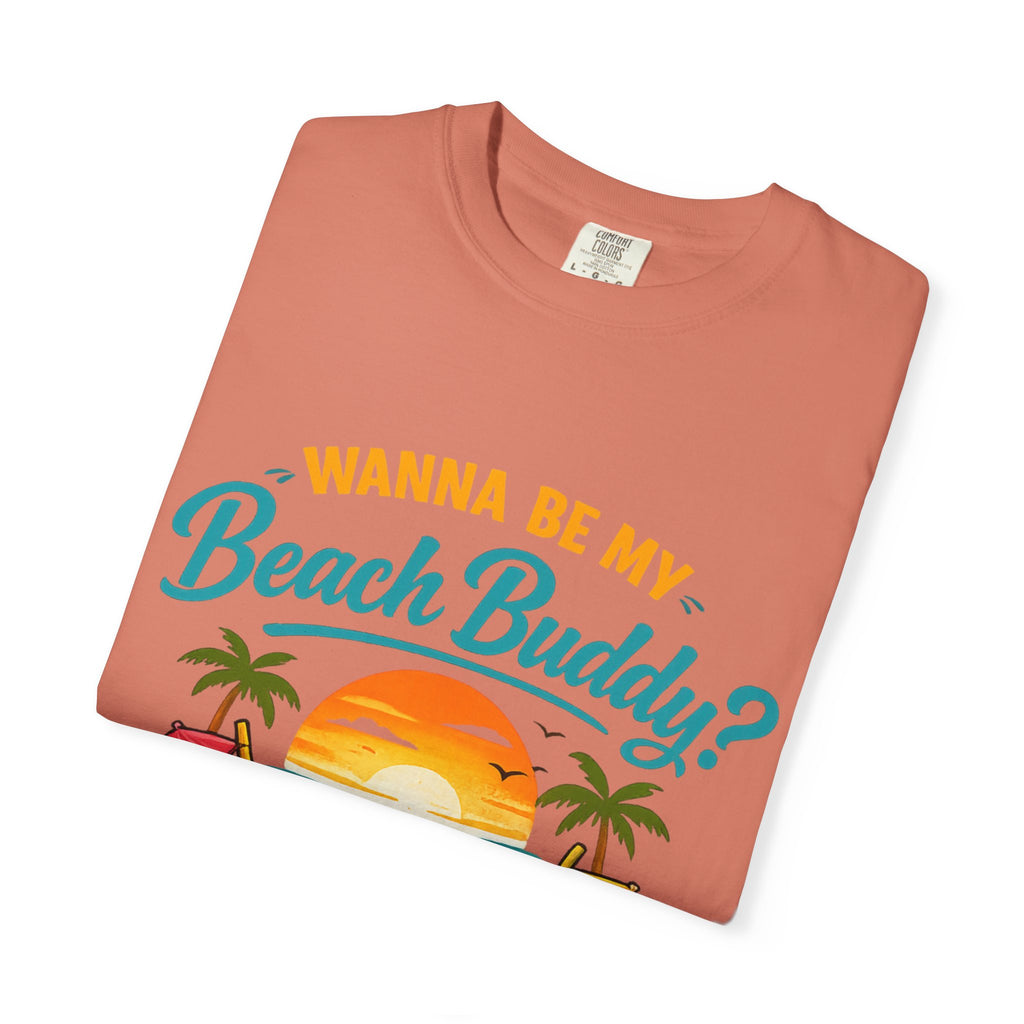 Beach Buddy T-Shirt — "Wanna Be My Beach Buddy?" Tropical Coconut Sunset Tee