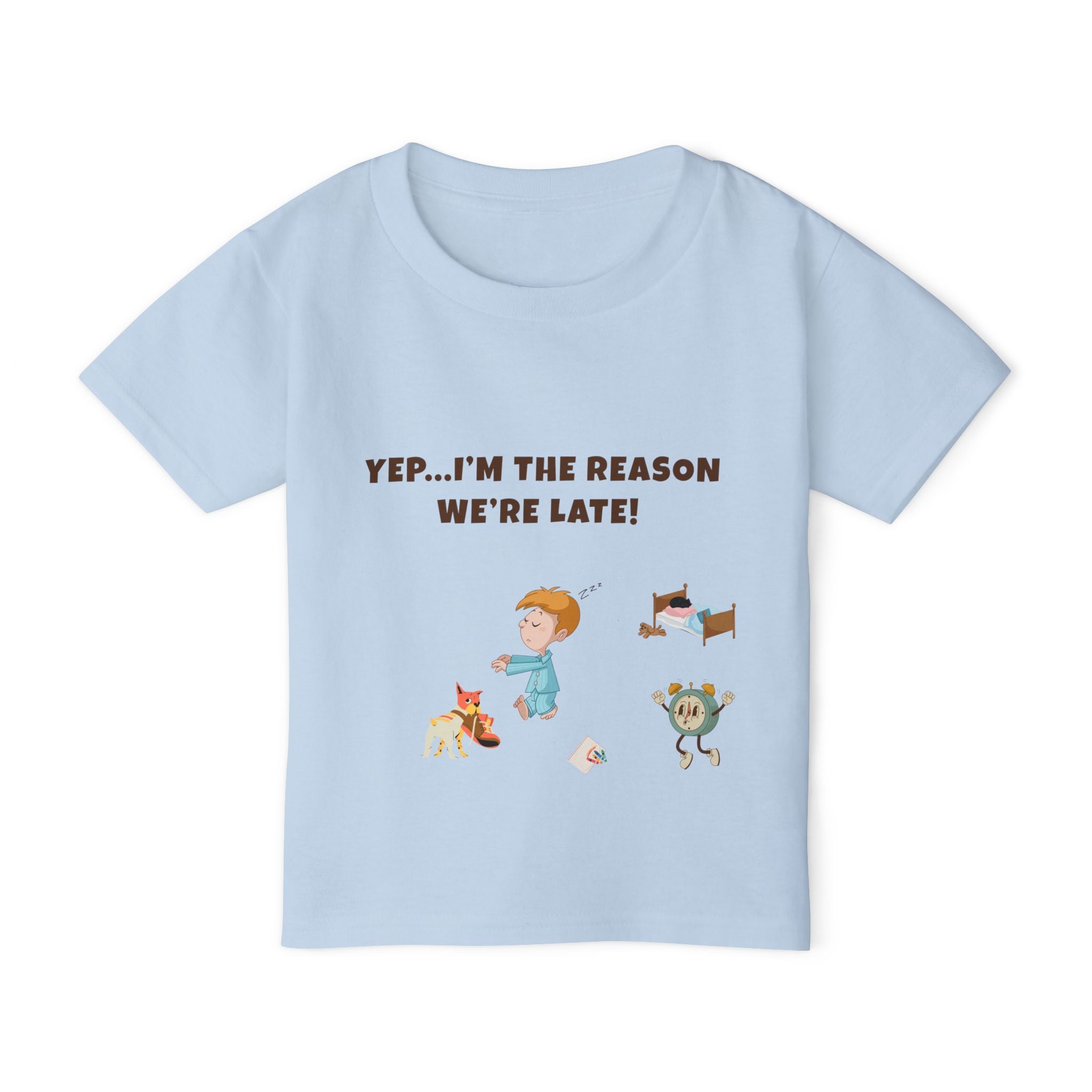 Yep Im the Reason We are Late!  Funny Toddler TShirt  Cute Cartoon Pajama Kid Tee  Morning Chaos Shirt for Boys and Girls