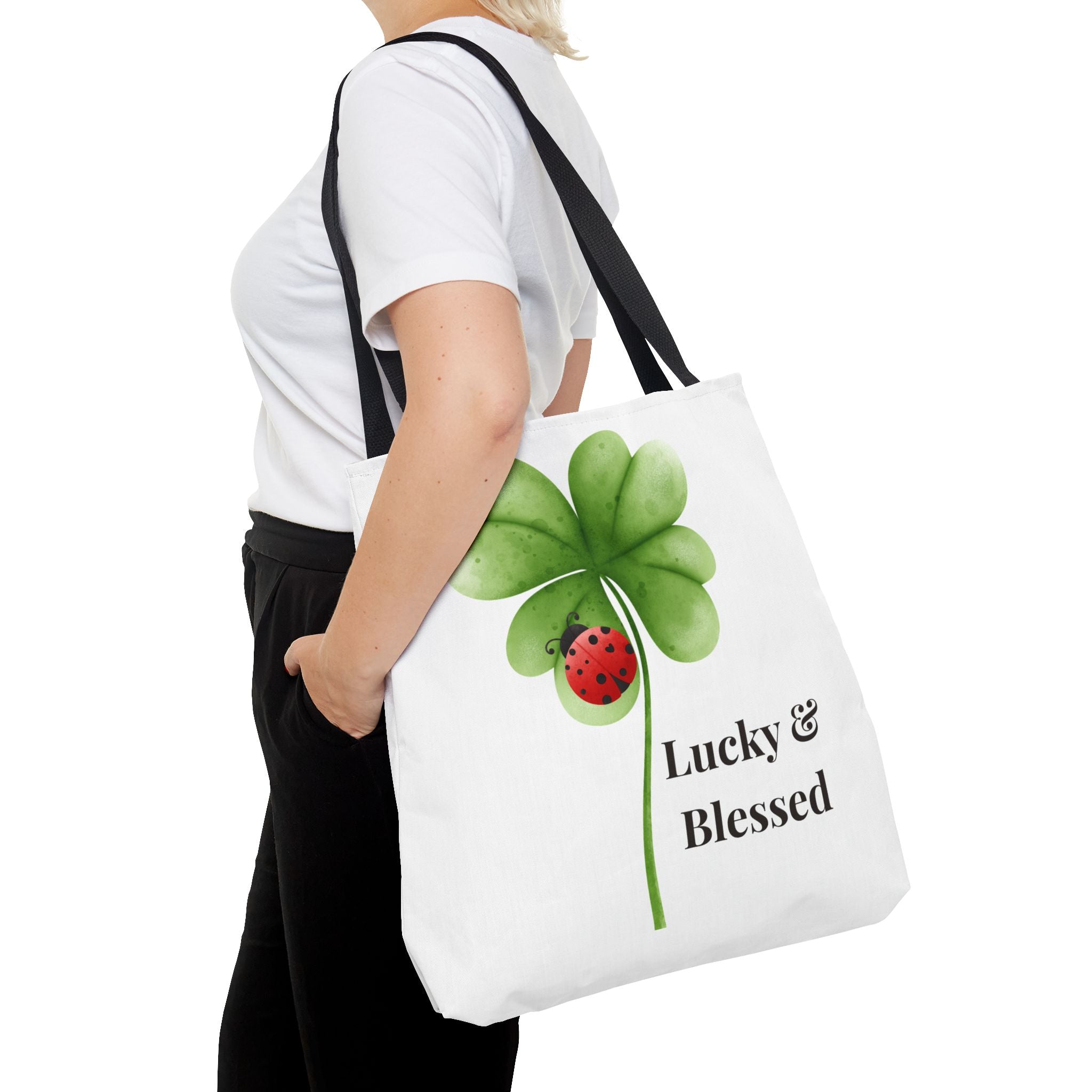 Lucky Girl Energy Tote Bag, Aesthetic Canvas Tote Bag, Cute Everyday Bag, Minimalist Ladybug Clover Tote