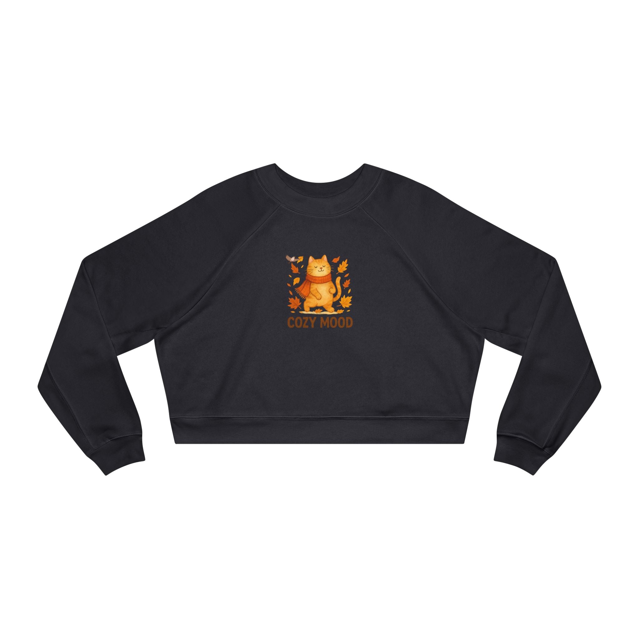 Cat Lover Cropped Fleece Pullover – Women’s Cozy Sweatshirt for Fall Fashion & Gifts