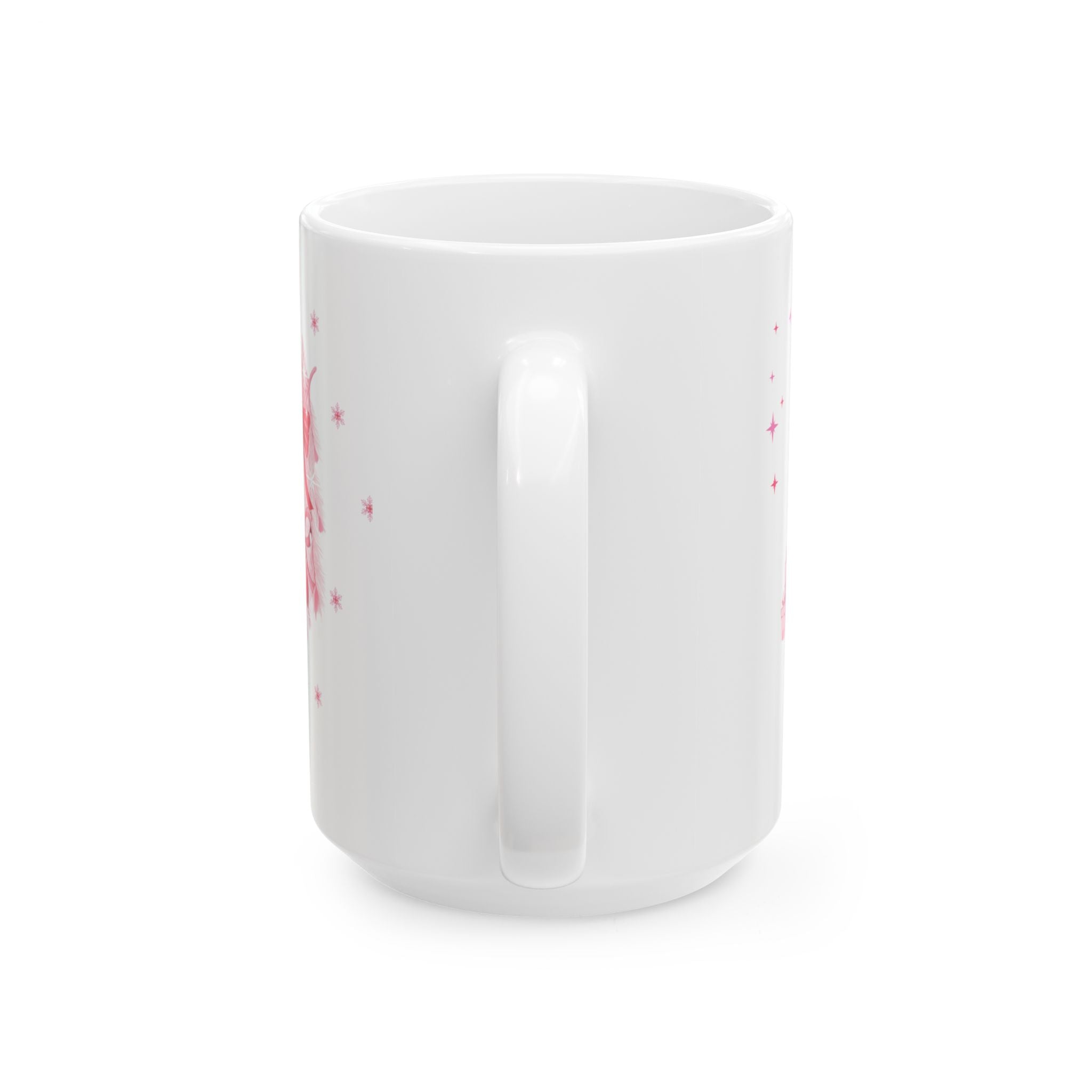 Christmas Reindeer & Pink Snowflakes Ceramic Mug (11oz, 15oz)