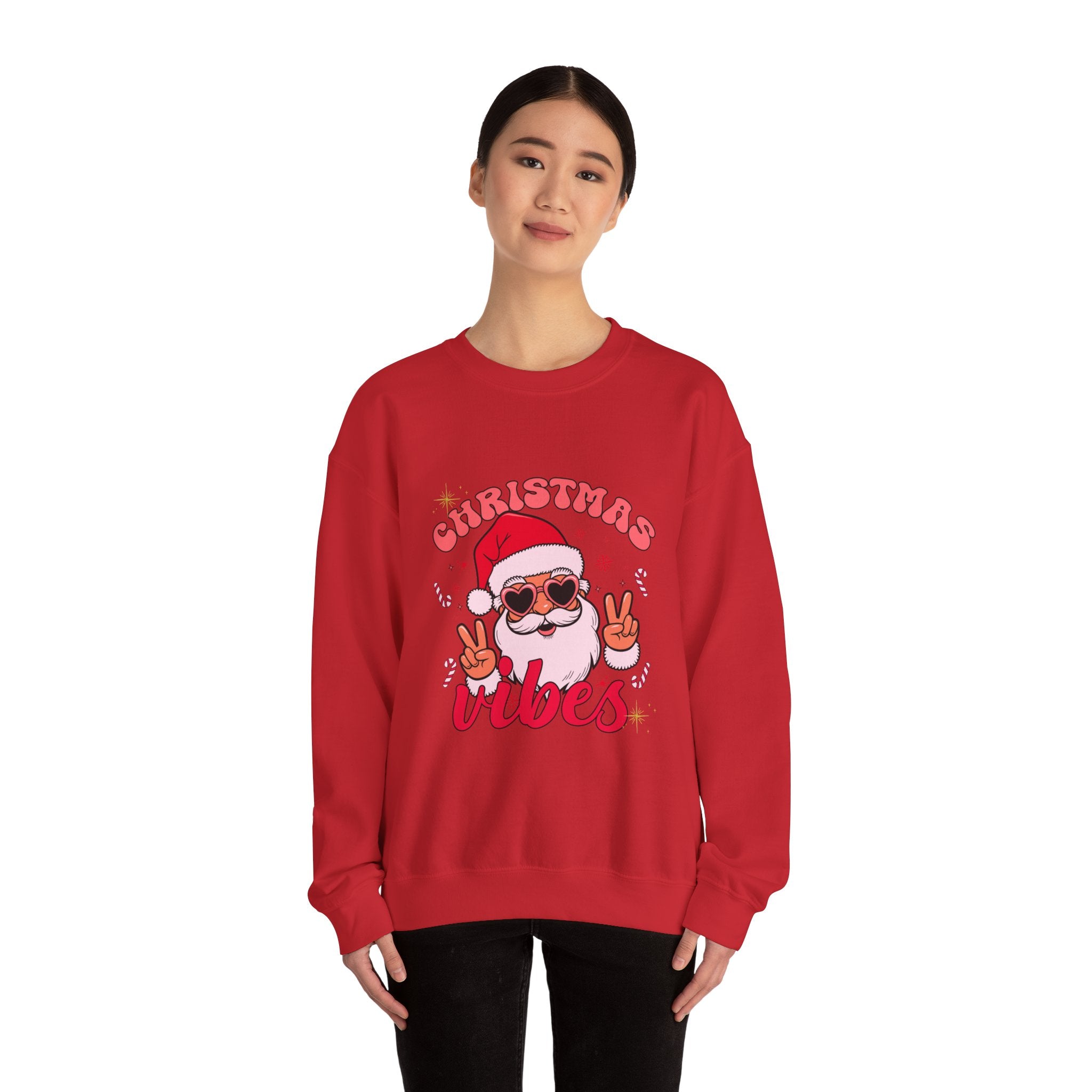 Christmas Vibes Santa Peace Sign Sweatshirt | Christmas Crewneck