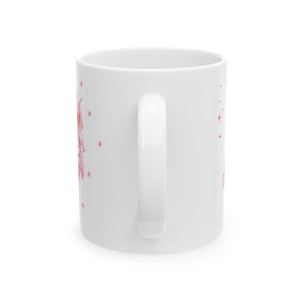Christmas Reindeer & Pink Snowflakes Ceramic Mug (11oz, 15oz)
