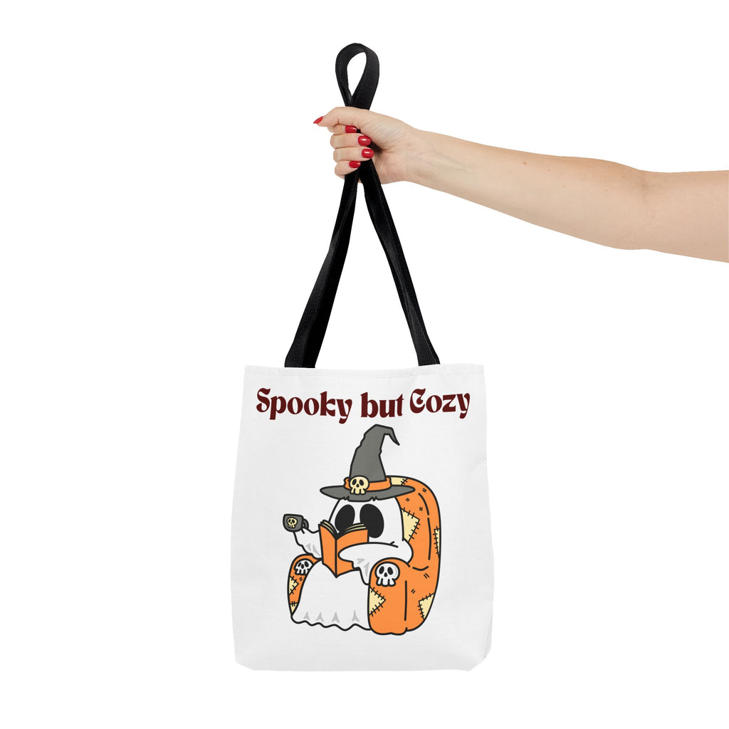 Spooky but Cozy Tote Bag | Fall Halloween Canvas Bag | Fun Gift for Witches, Ghost Lovers & Pumpkin Spice Fans