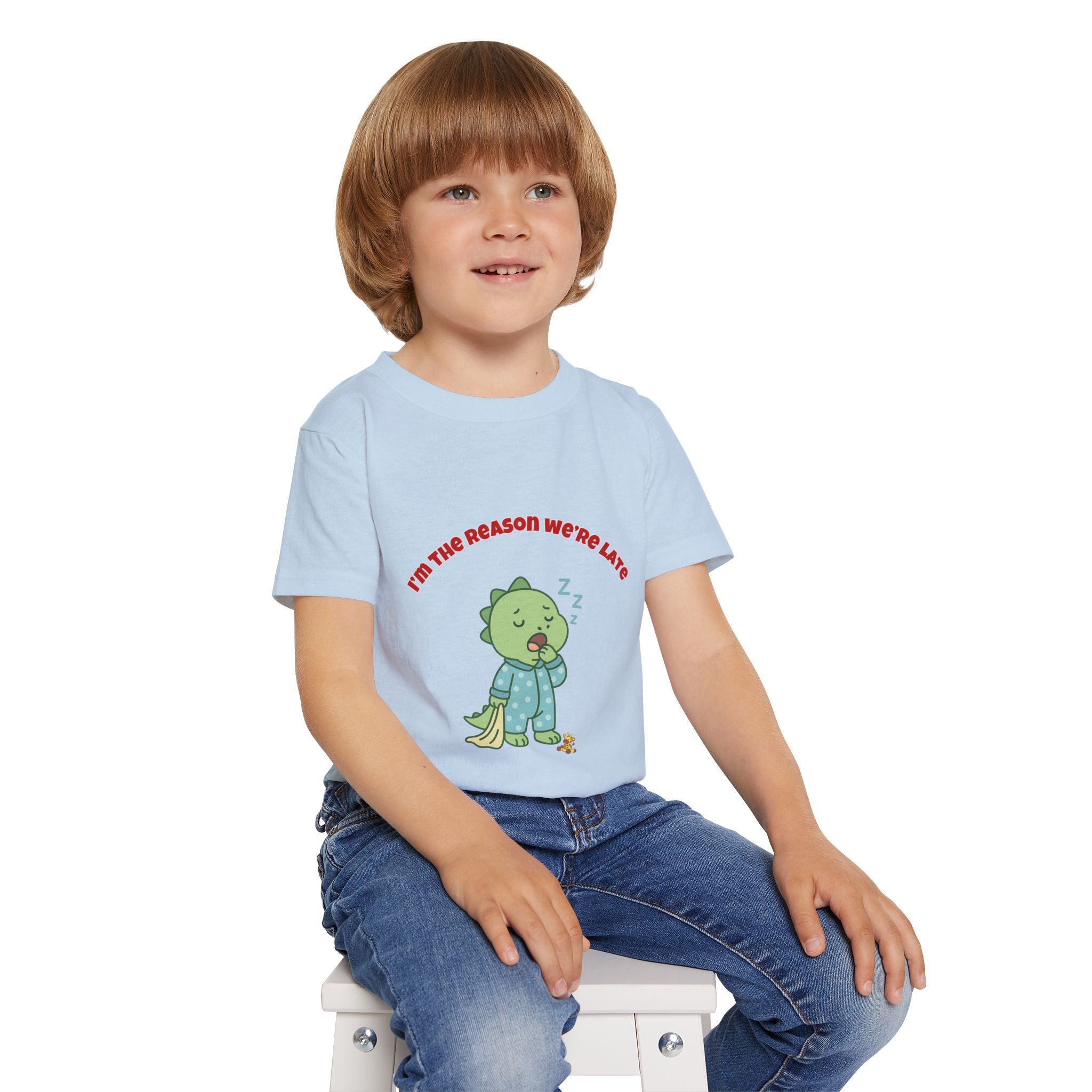 Im the Reason Were Late Cute Baby Dinosaur Toddler T Shirt Funny Sleepy Dino Kids Shirt Pajamas Theme