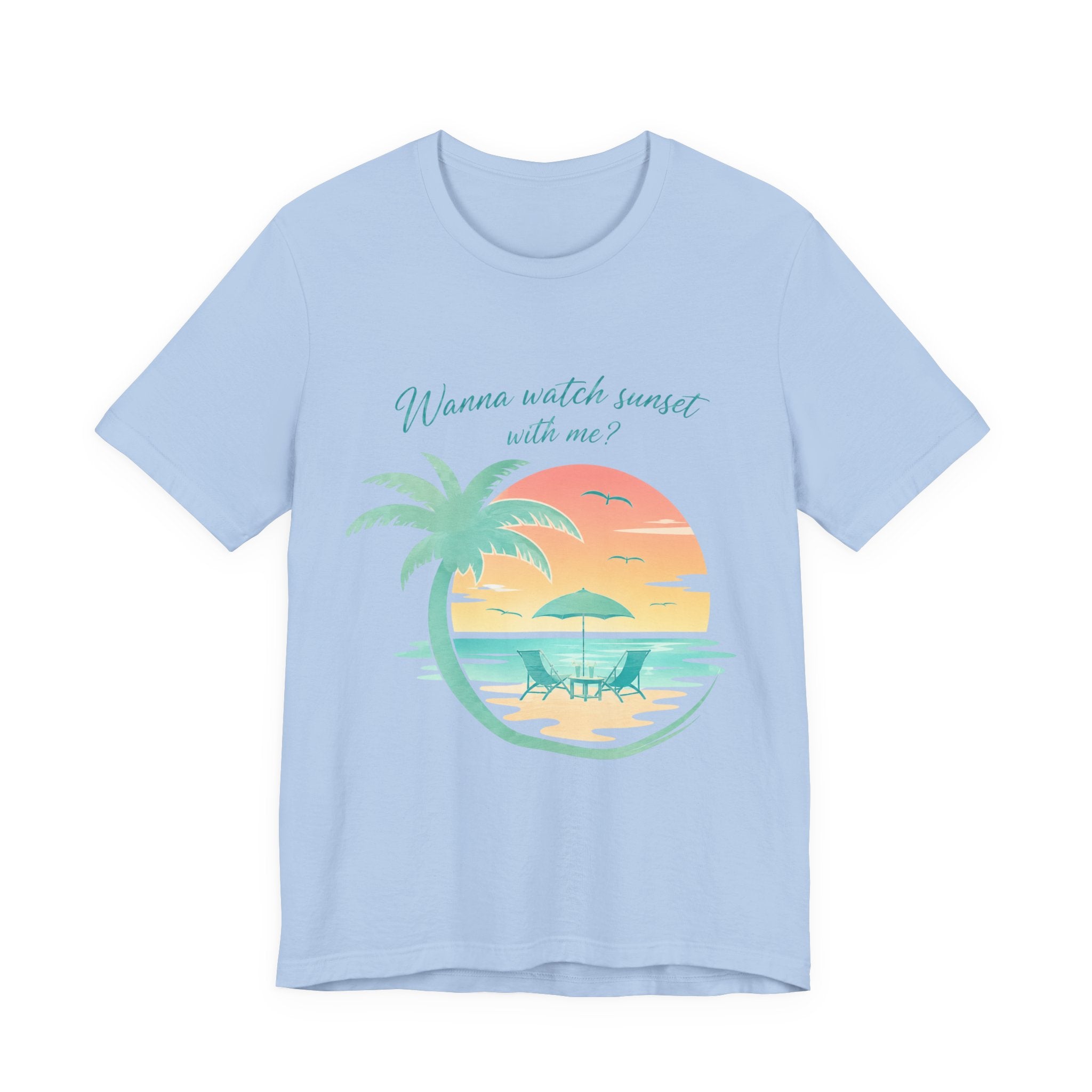 Wanna Watch Sunset With Me? Tropical Beach Graphic Tee